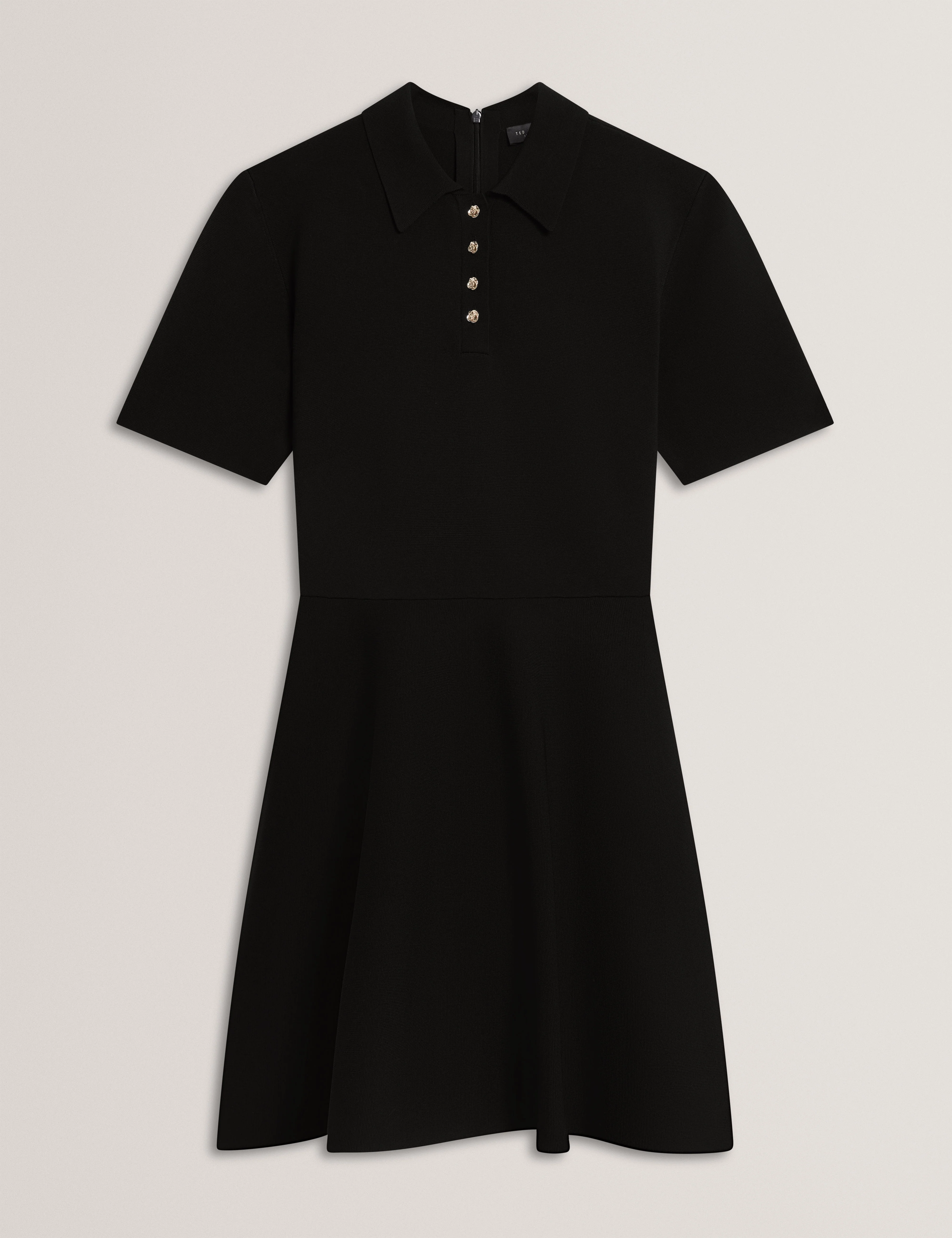 Rondaa Mini Short Sleeve Knitted Polo Dress Black - Image 2