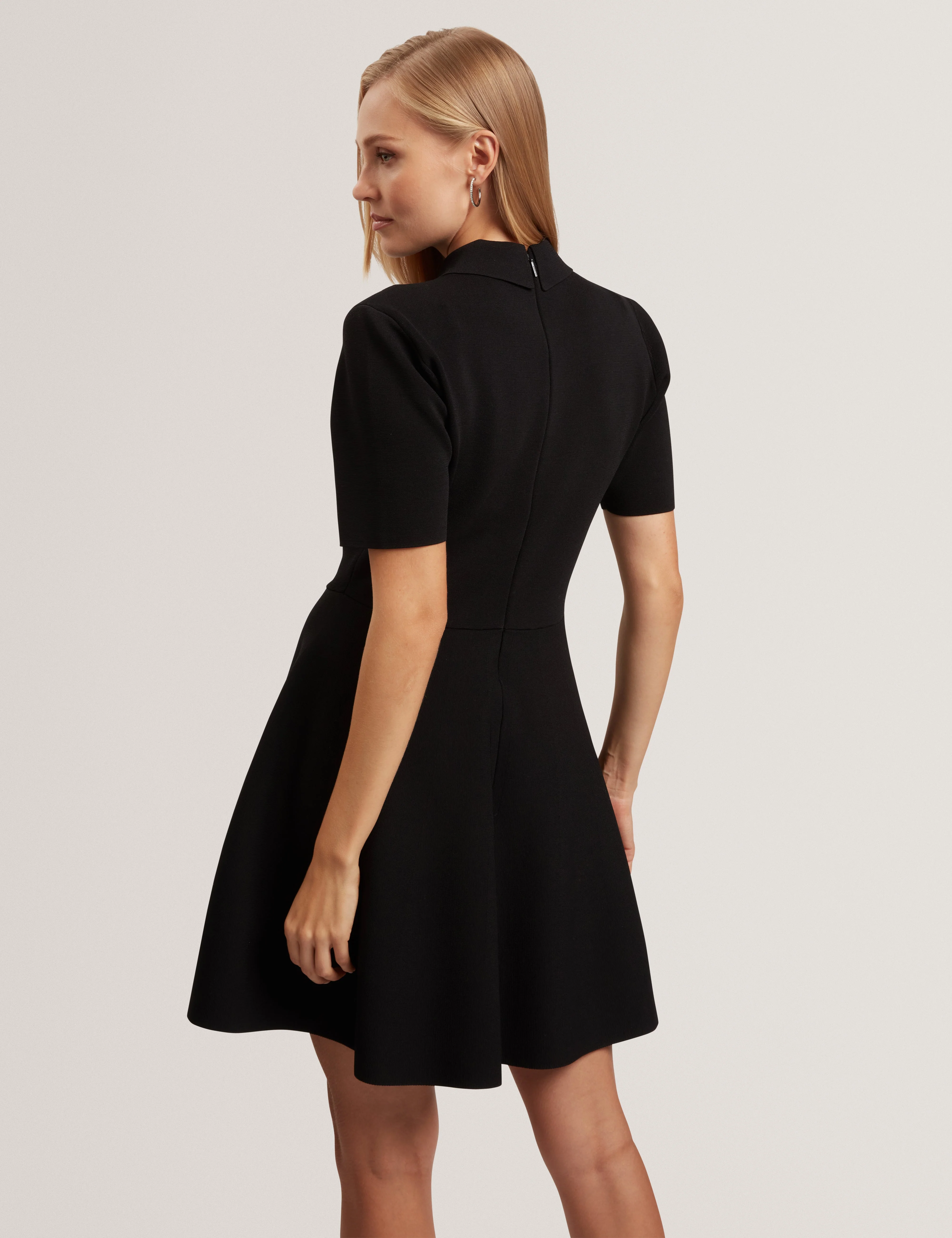 Rondaa Mini Short Sleeve Knitted Polo Dress Black - Image 3
