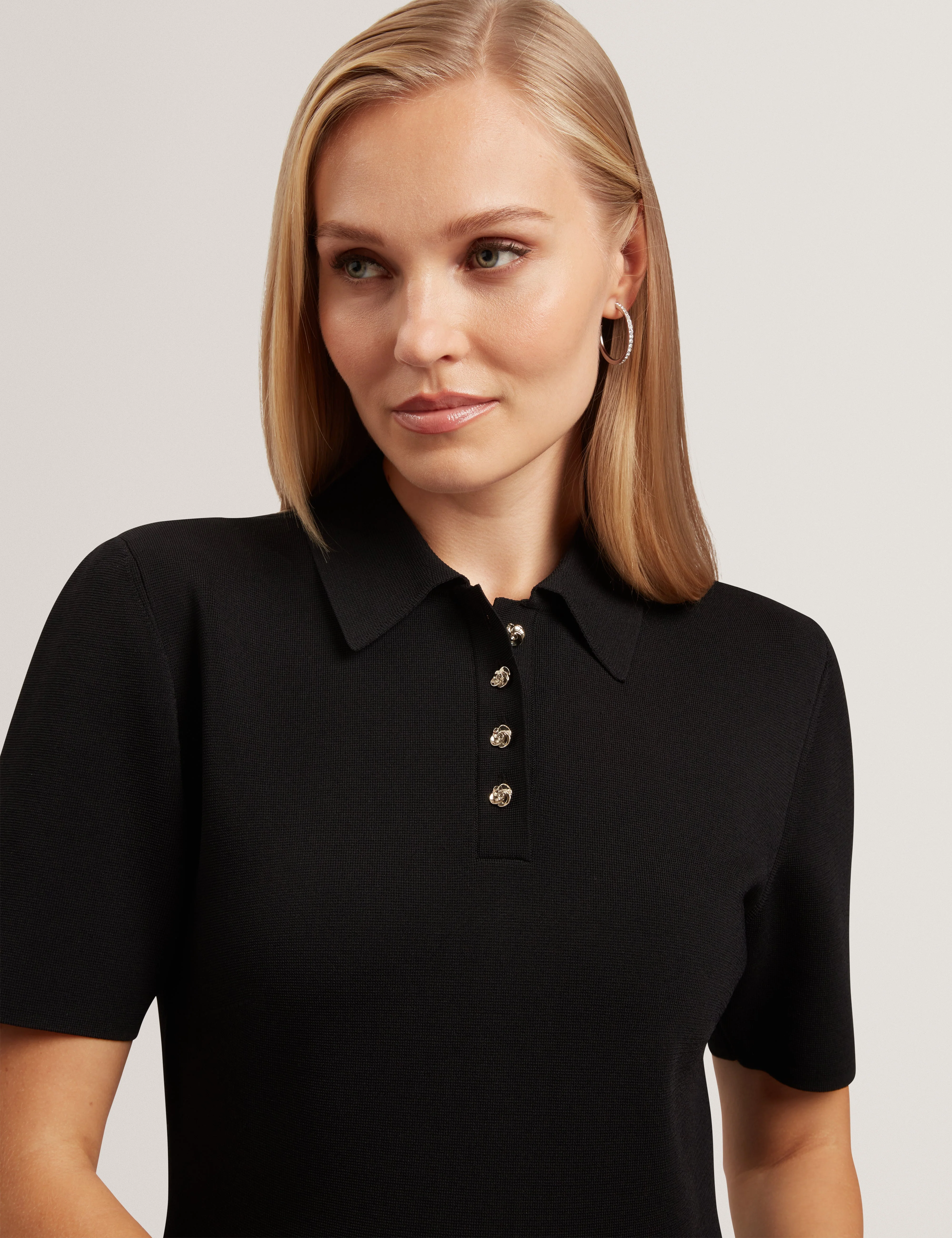 Rondaa Mini Short Sleeve Knitted Polo Dress Black - Image 4