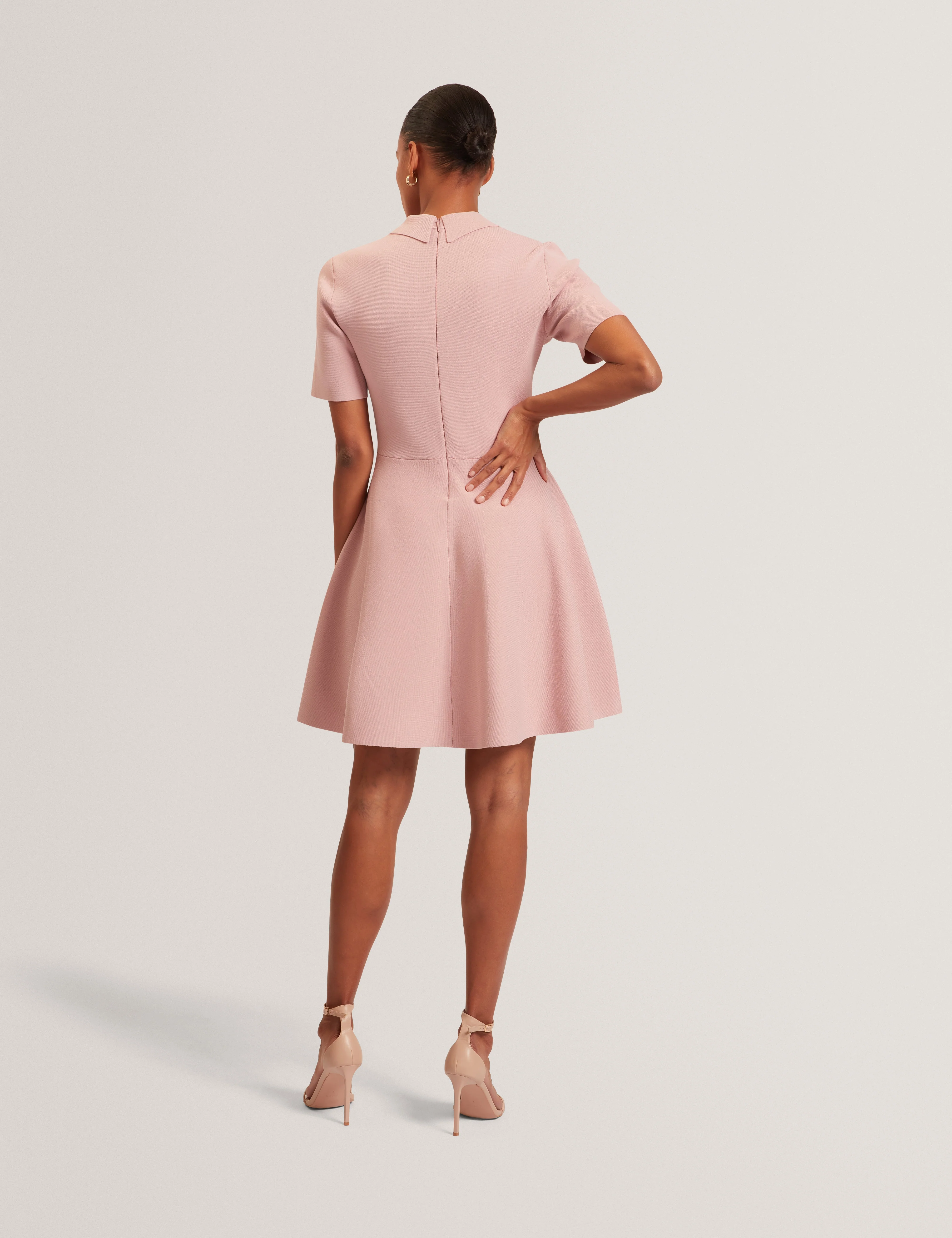 Rondaa Mini Short Sleeve Knitted Polo Dress Dusky-Pink - Image 5