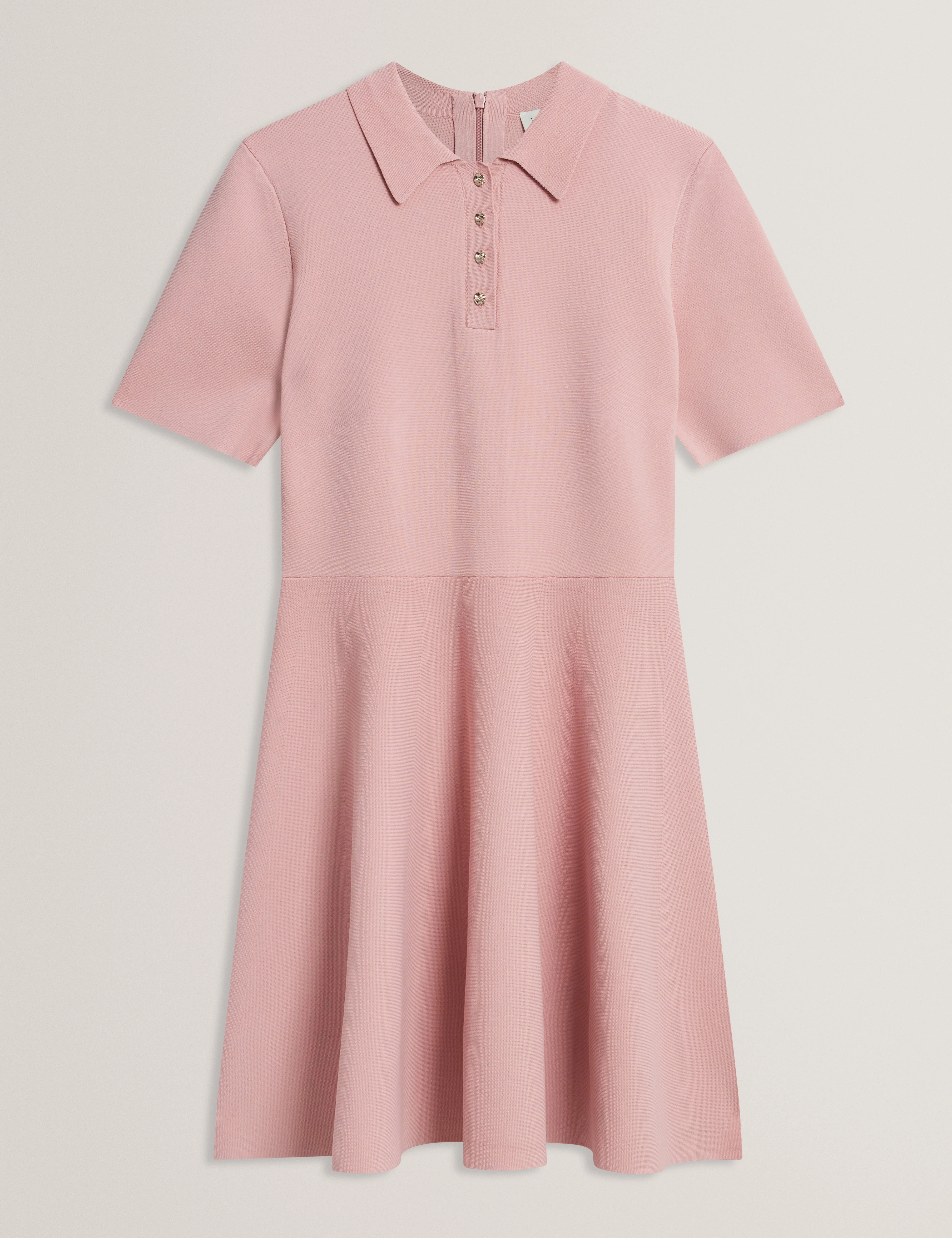 Rondaa Mini Short Sleeve Knitted Polo Dress Dusky-Pink - Image 7