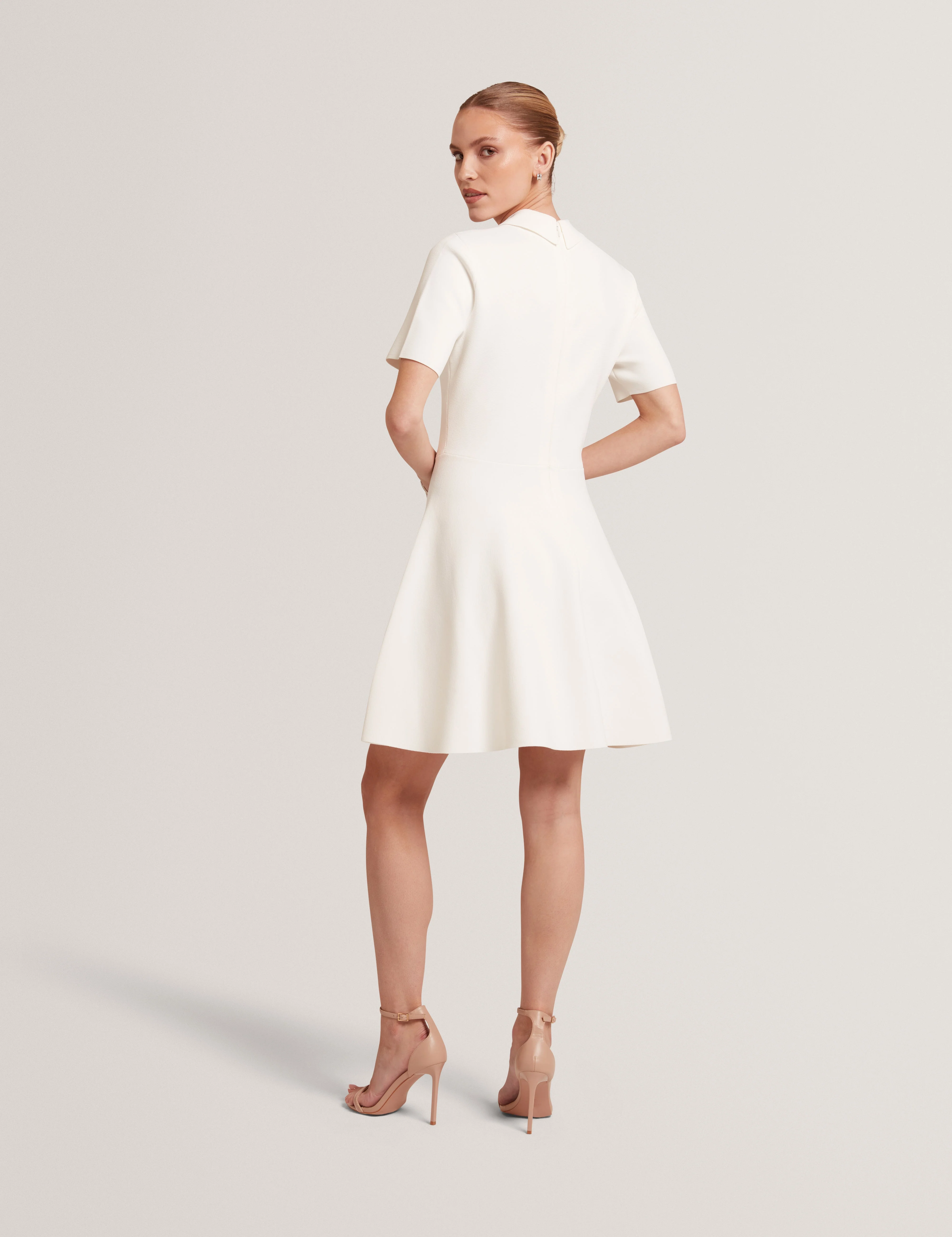 Rondaa Mini Short Sleeve Knitted Polo Dress Ivory - Image 5
