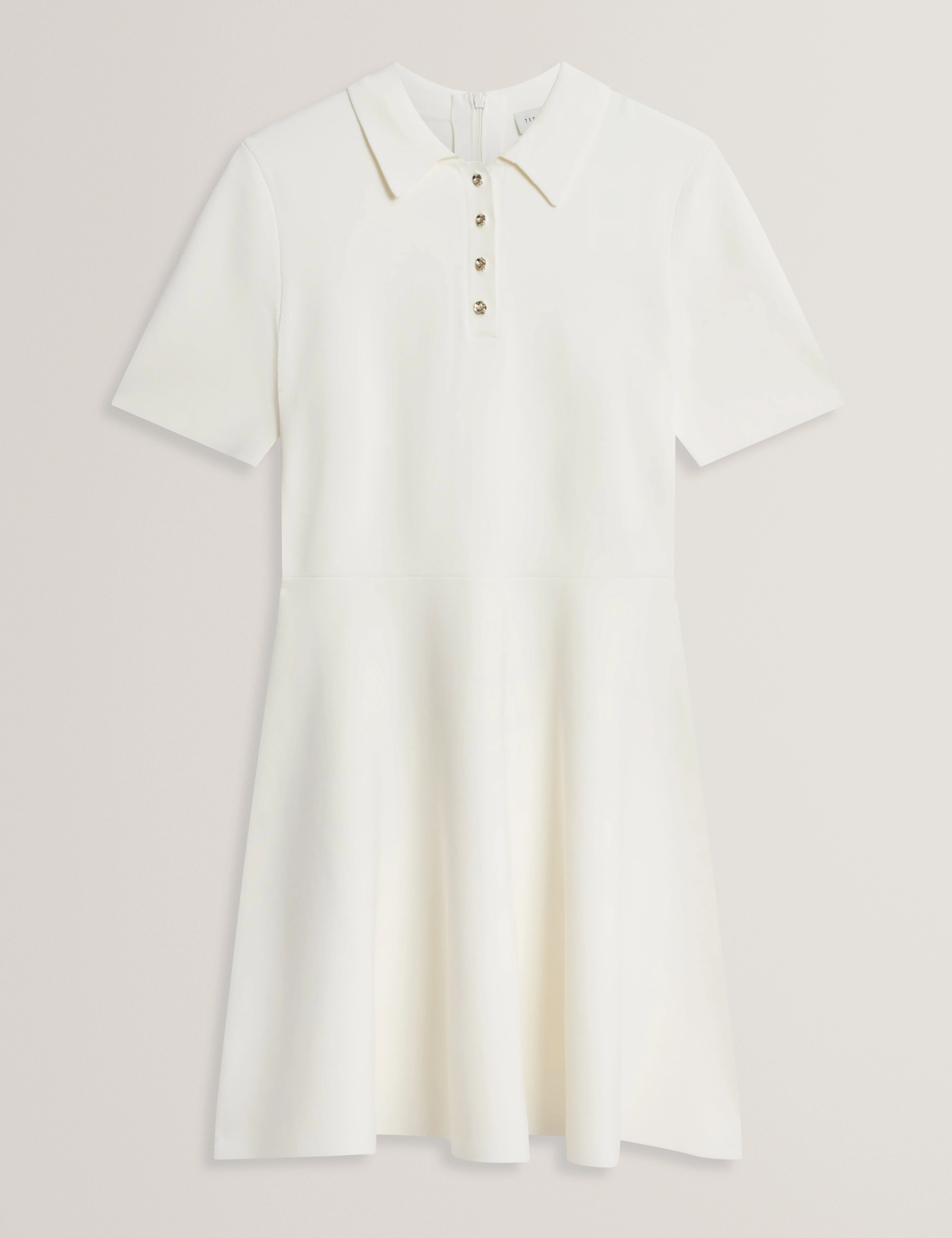 Rondaa Mini Short Sleeve Knitted Polo Dress Ivory - Image 7