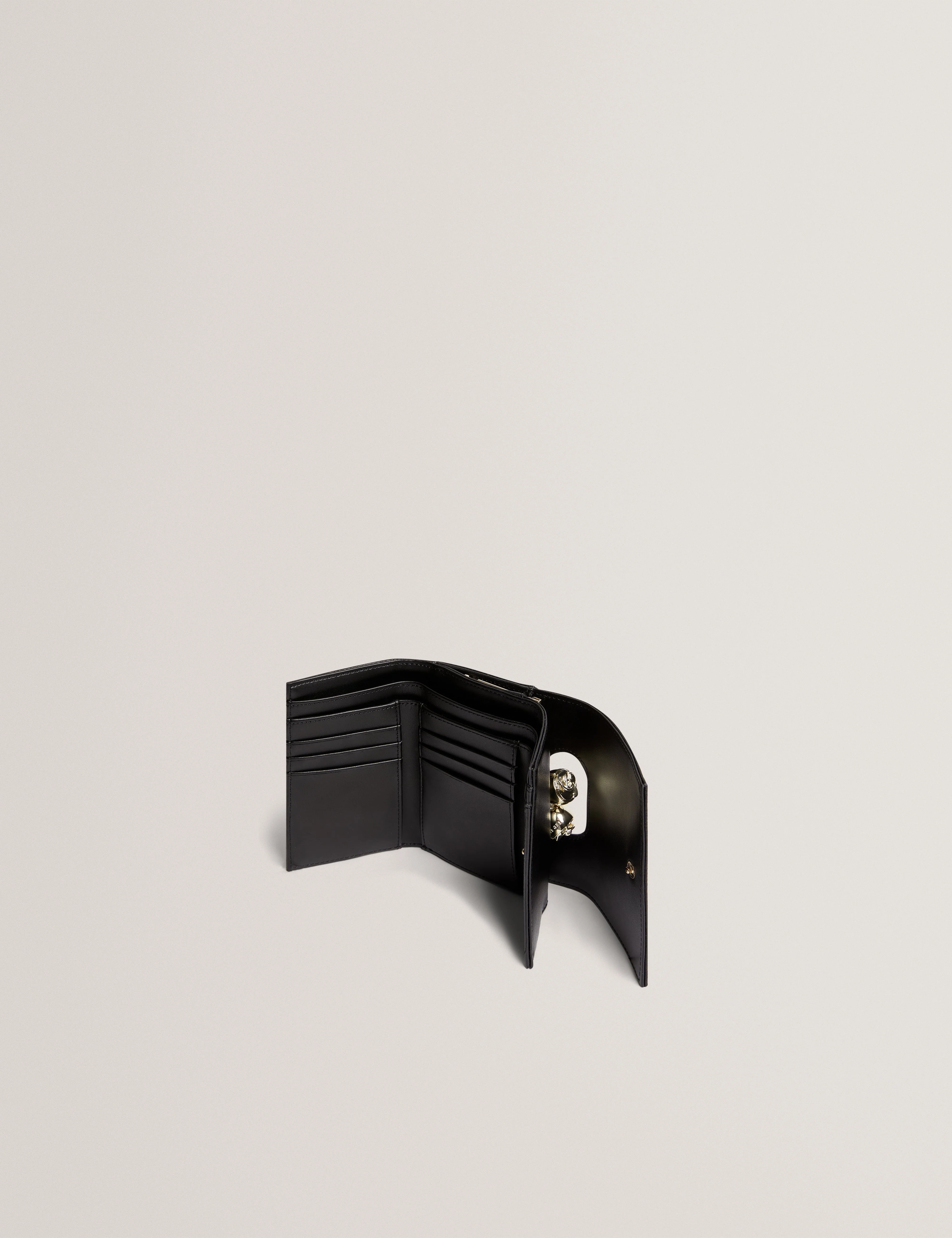 Roosa Rose Detail Leather Small Bobb Purse Black - Image 4