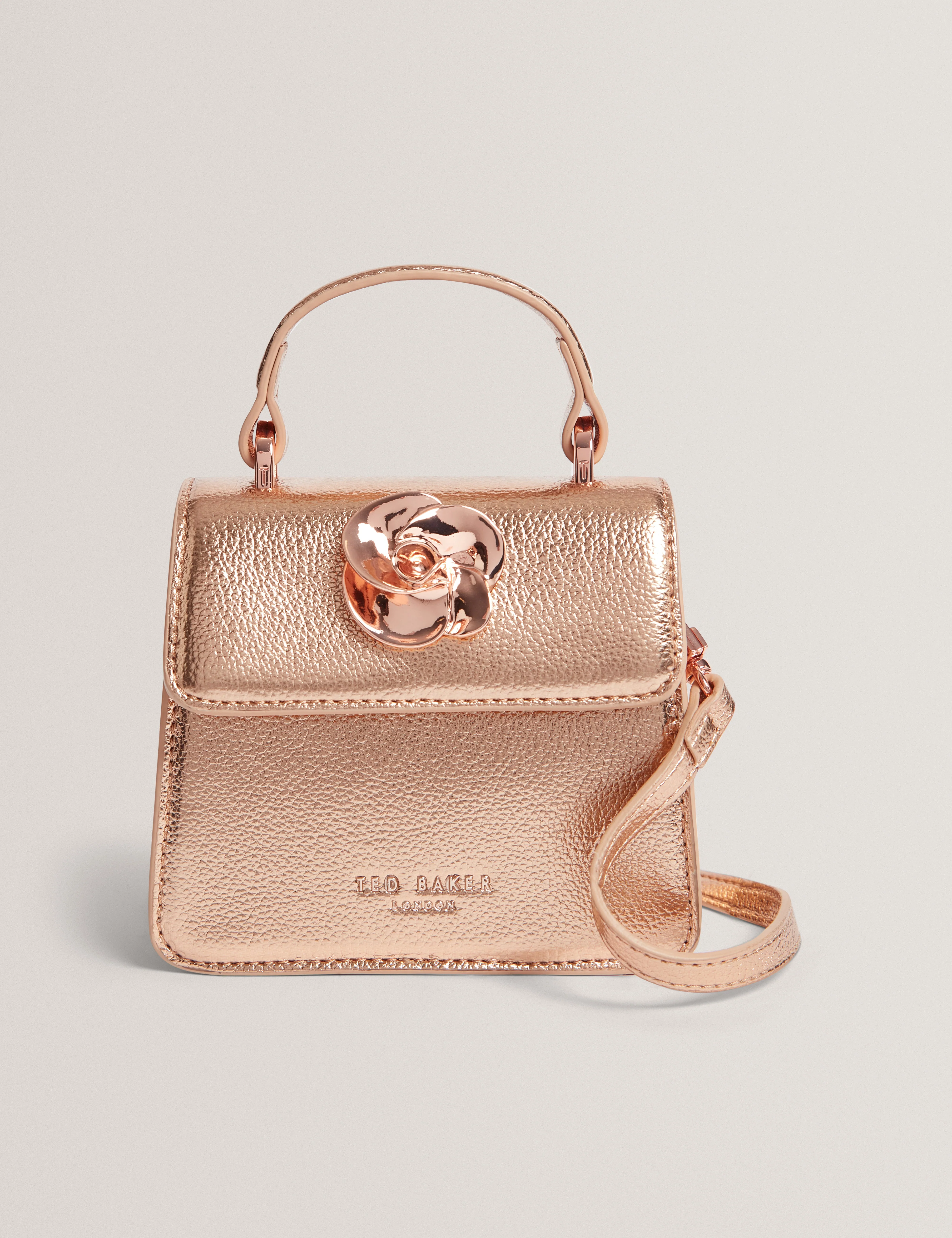 Rosami Rose Detail Mini Metallic Top Handle Bag Rosegd