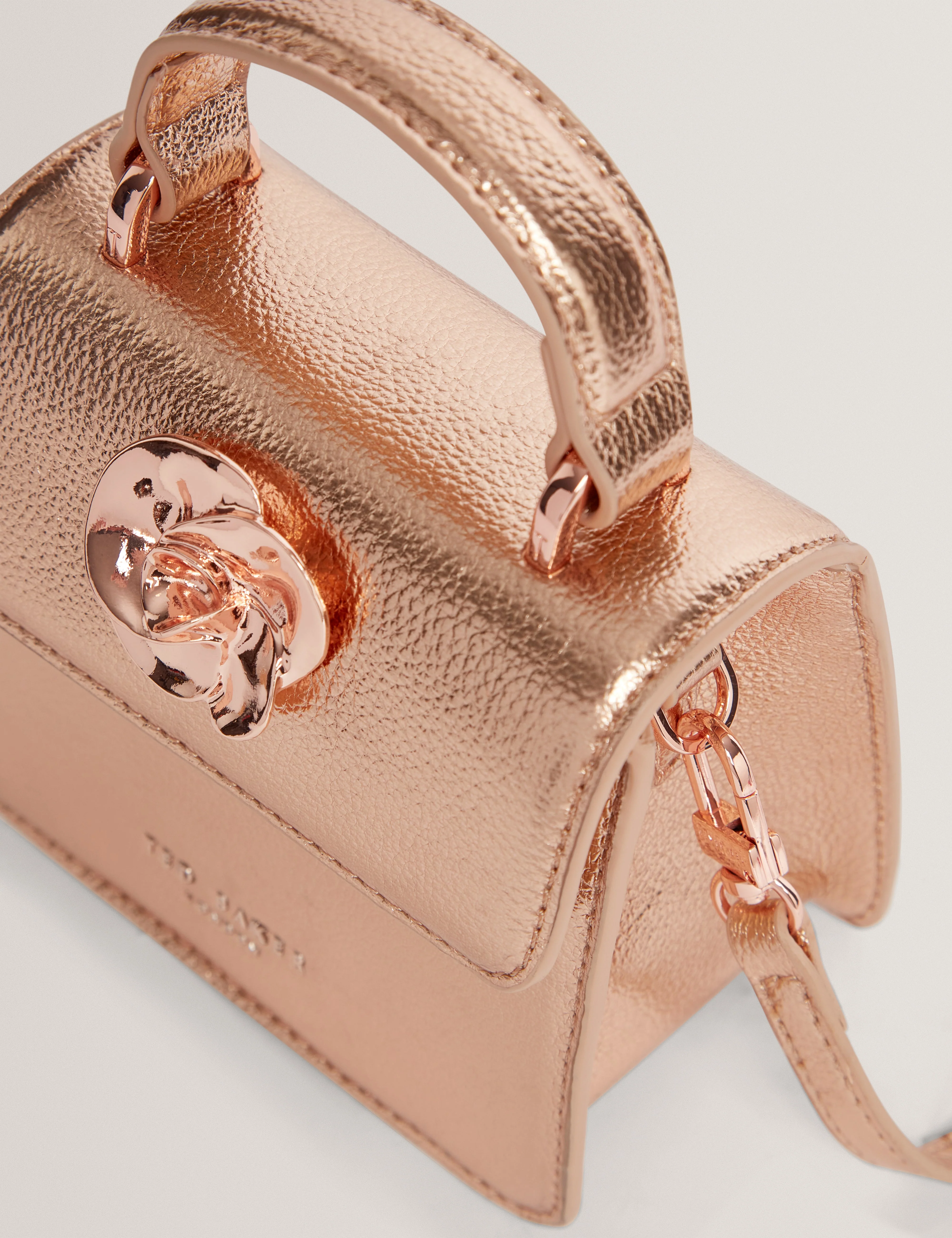Rosami Rose Detail Mini Metallic Top Handle Bag Rosegd - Image 3