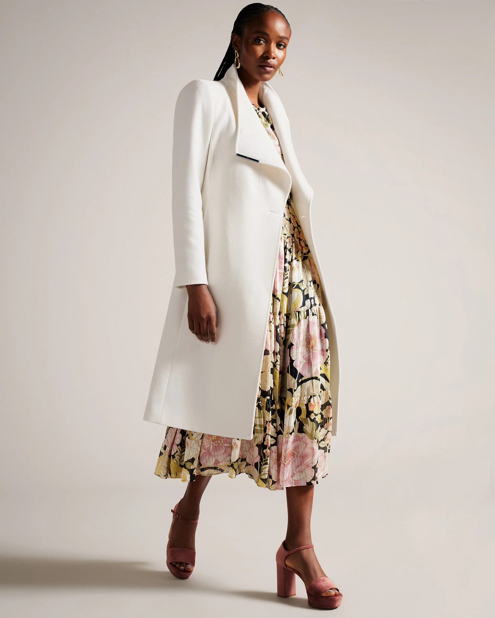 Rose Midi Length Belted Wool Wrap Coat Ivory - Image 4