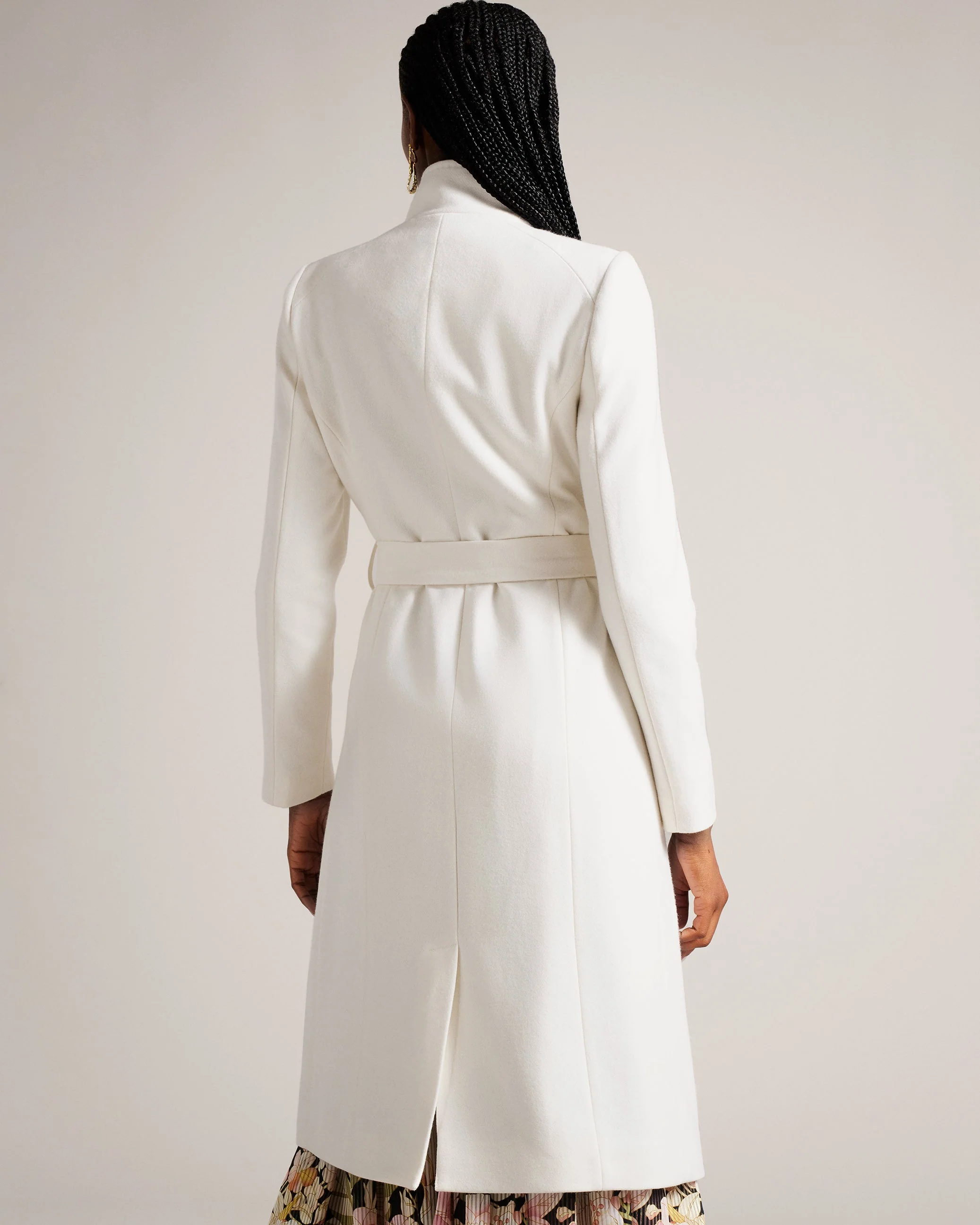 Rose Midi Length Belted Wool Wrap Coat Ivory - Image 5