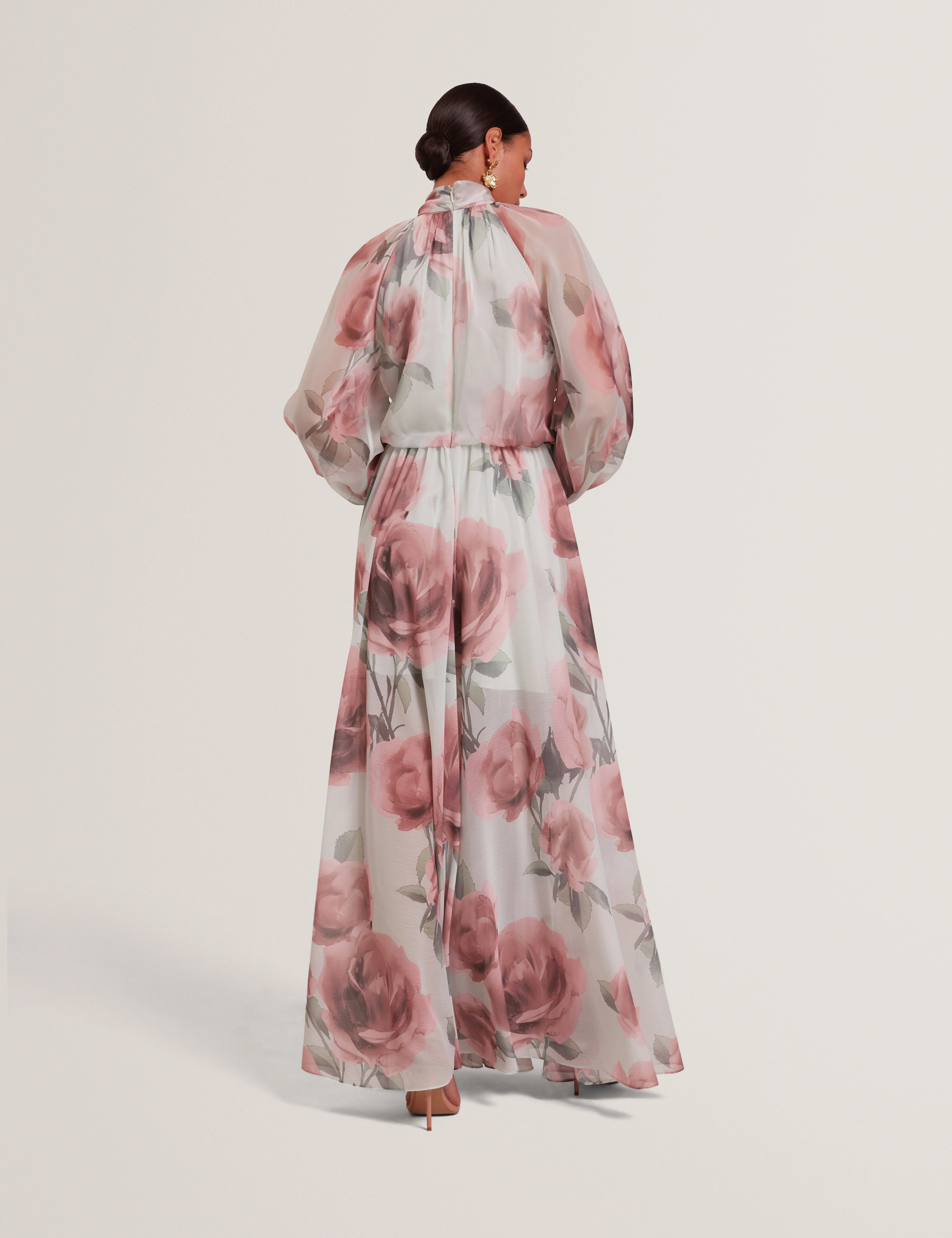 Rowie Tie Detail Long Sleeve Floral Maxi Dress Pl-Green - Image 4