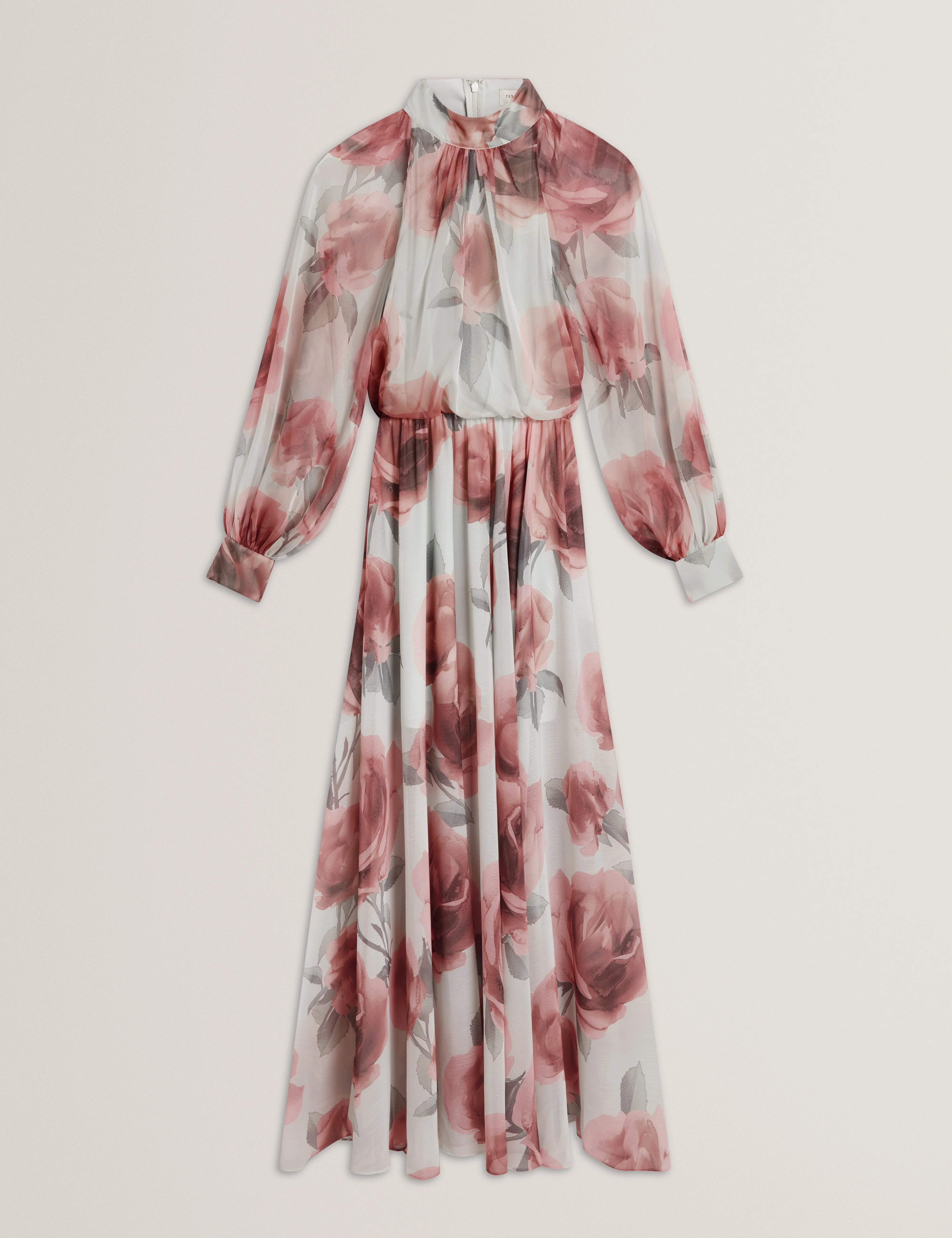 Rowie Tie Detail Long Sleeve Floral Maxi Dress Pl-Green - Image 7