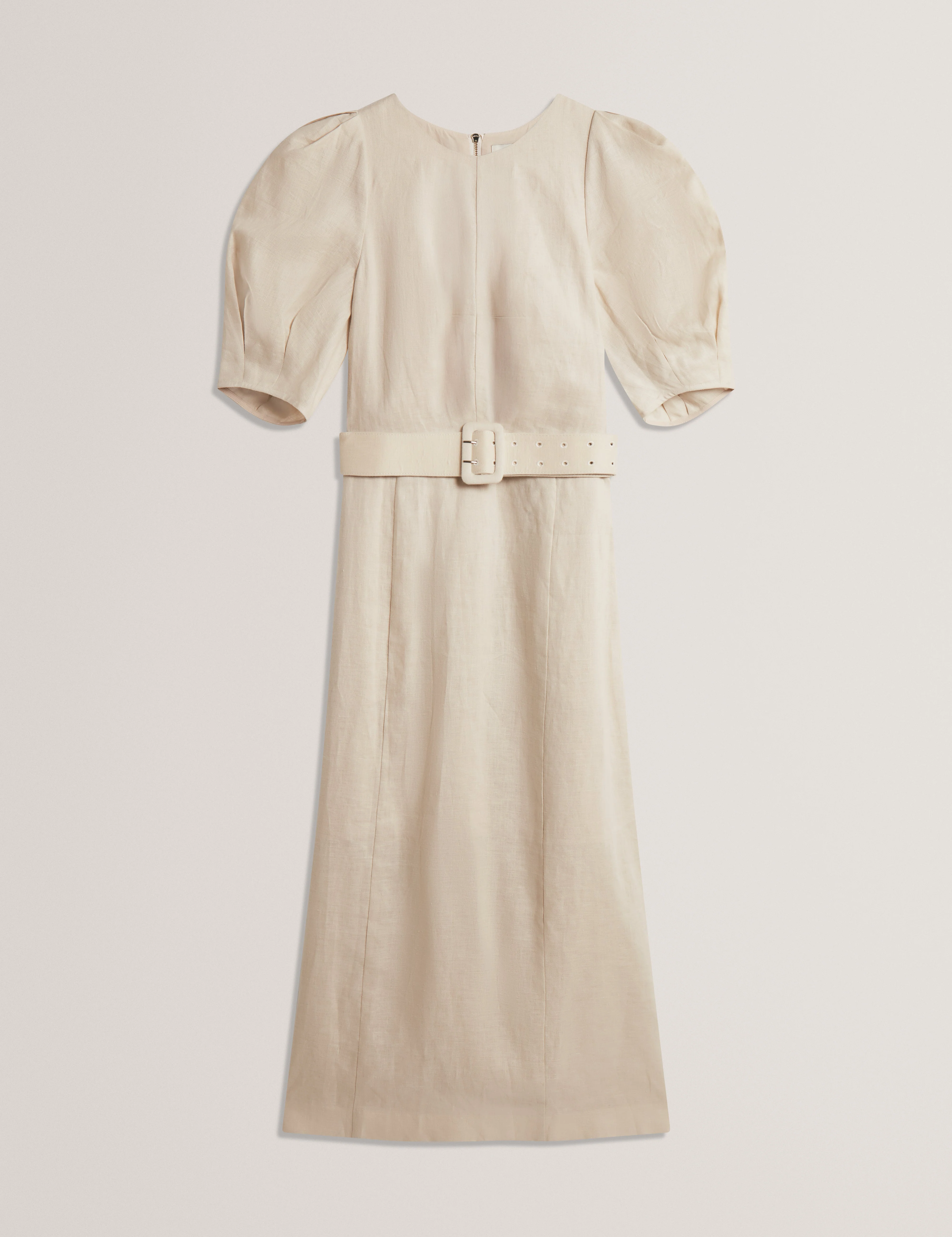 Rumbee Belted Puff Sleeve Midi Dress Natural - Image 7