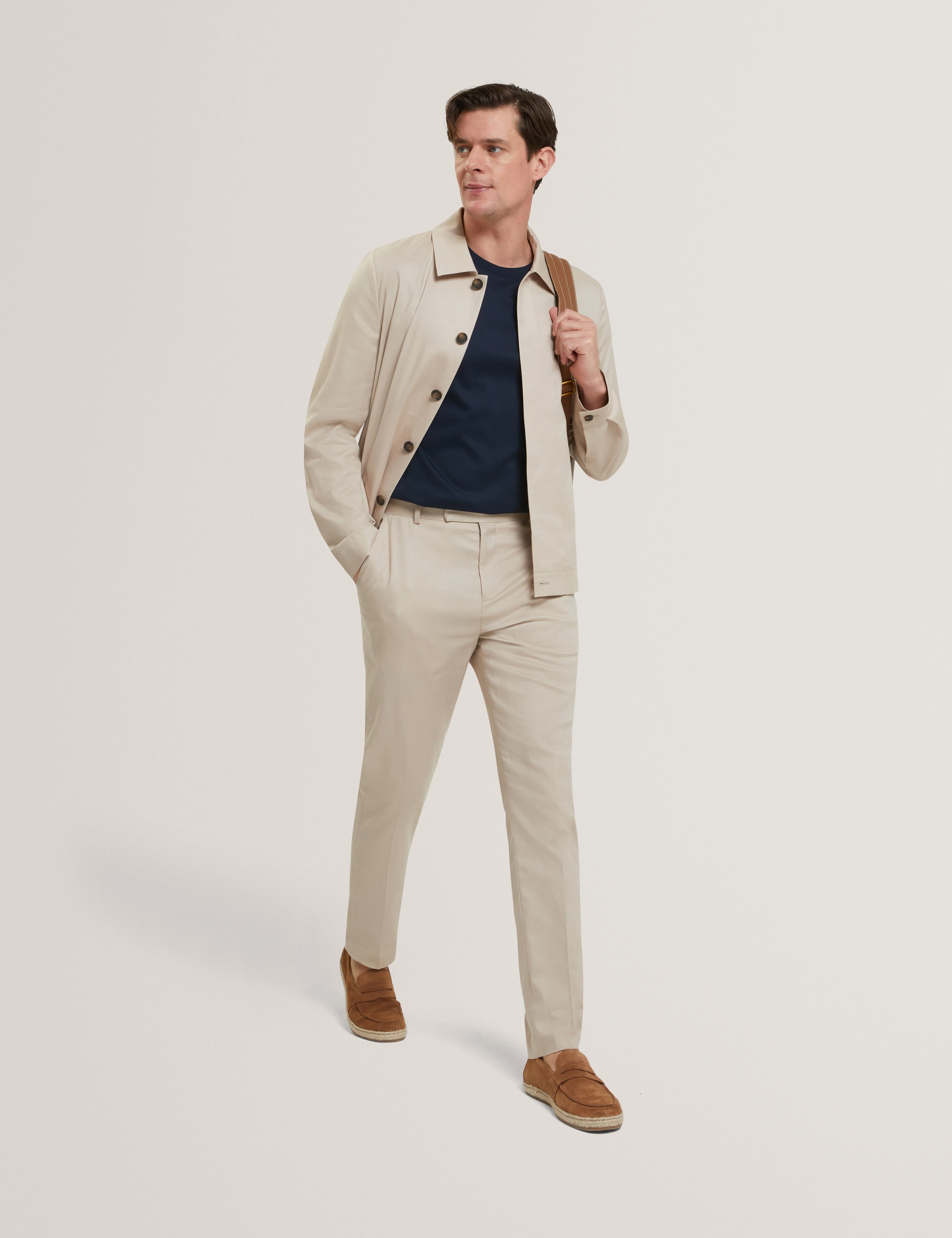 Sabaton Slim Cotton Plain Trouser Taupe - Image 6