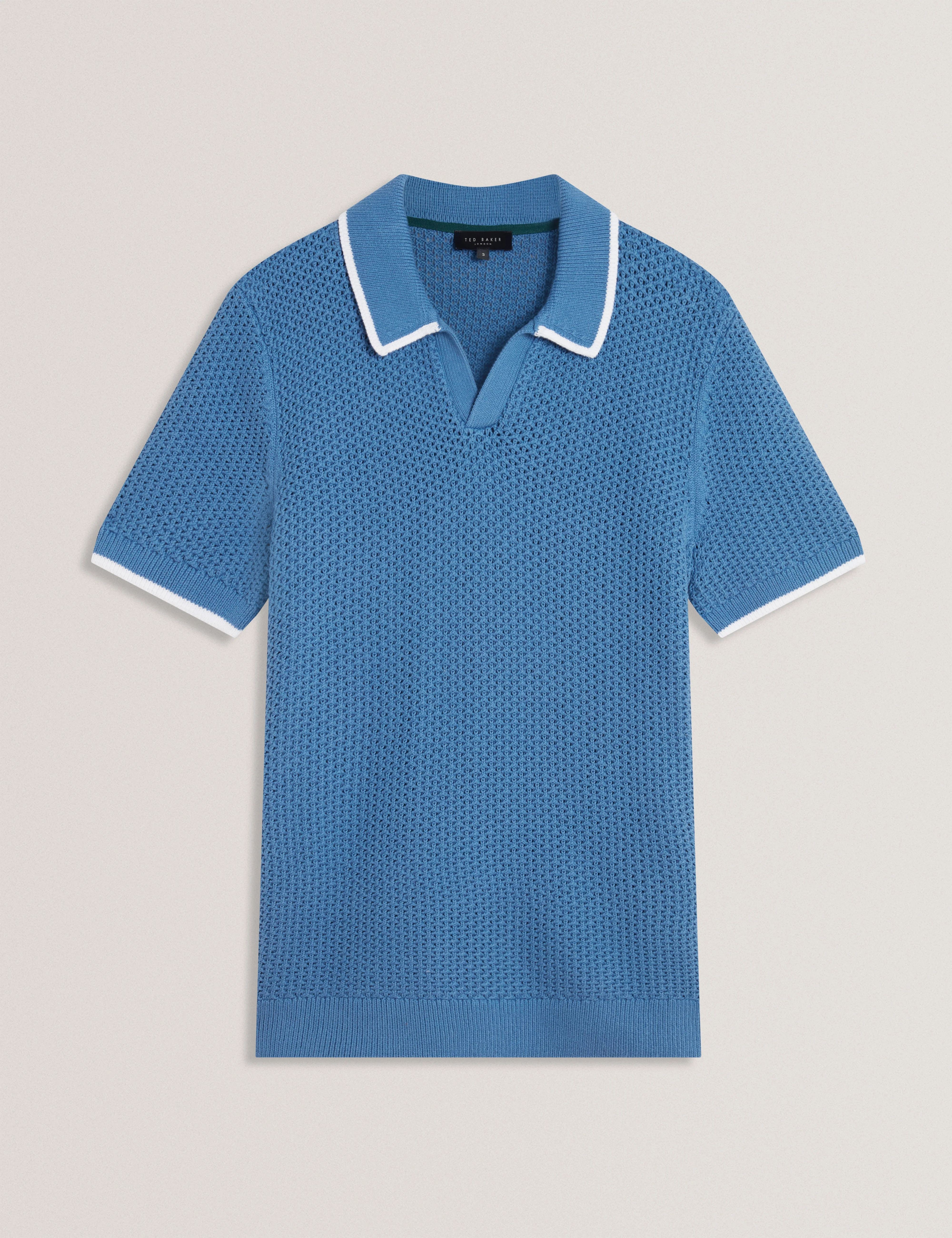 Sachair Short Sleeve Waffle Stitch Open Neck Polo Lt-Blue - Image 8