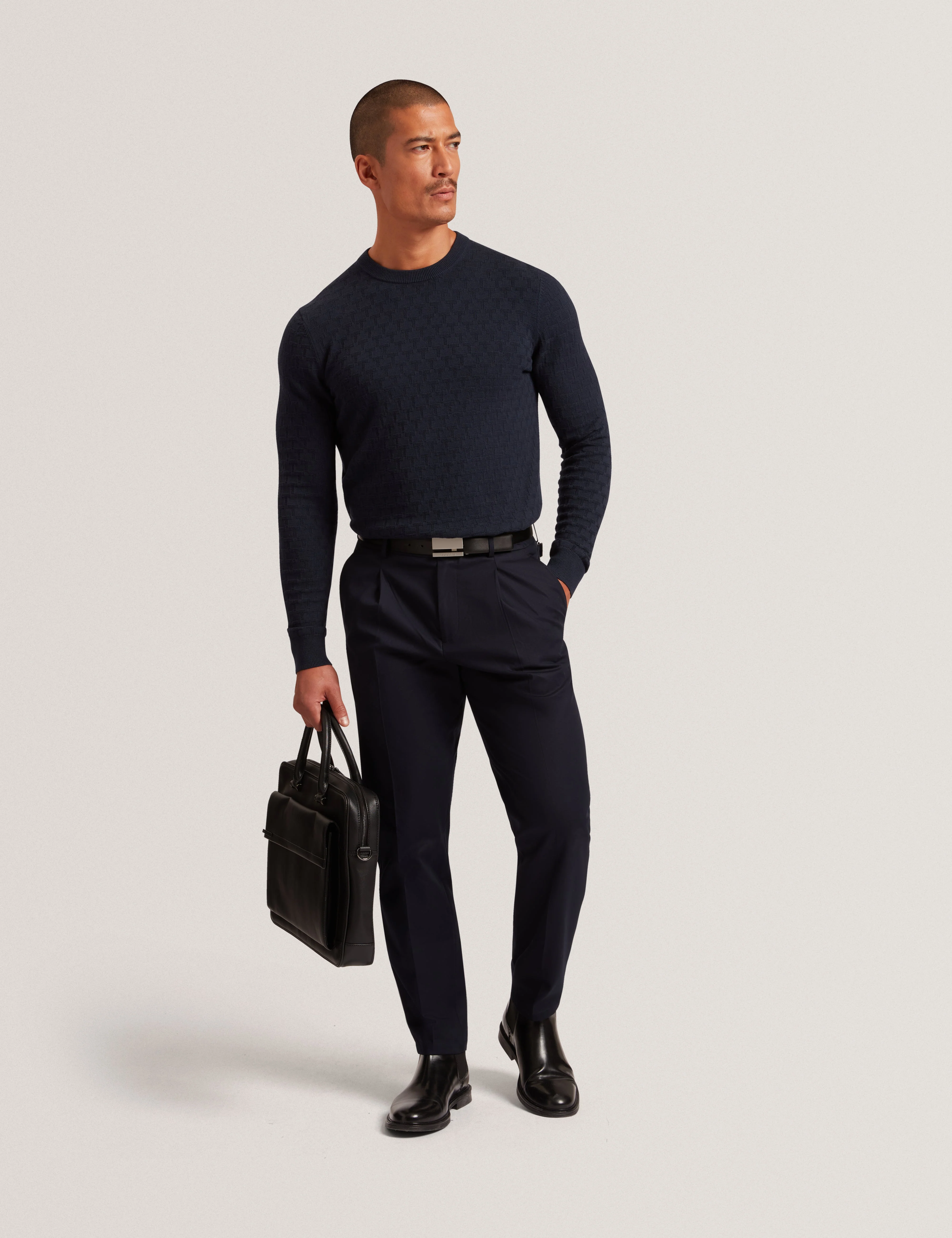 Sainsy T Stitch Crew Neck Navy - Image 2
