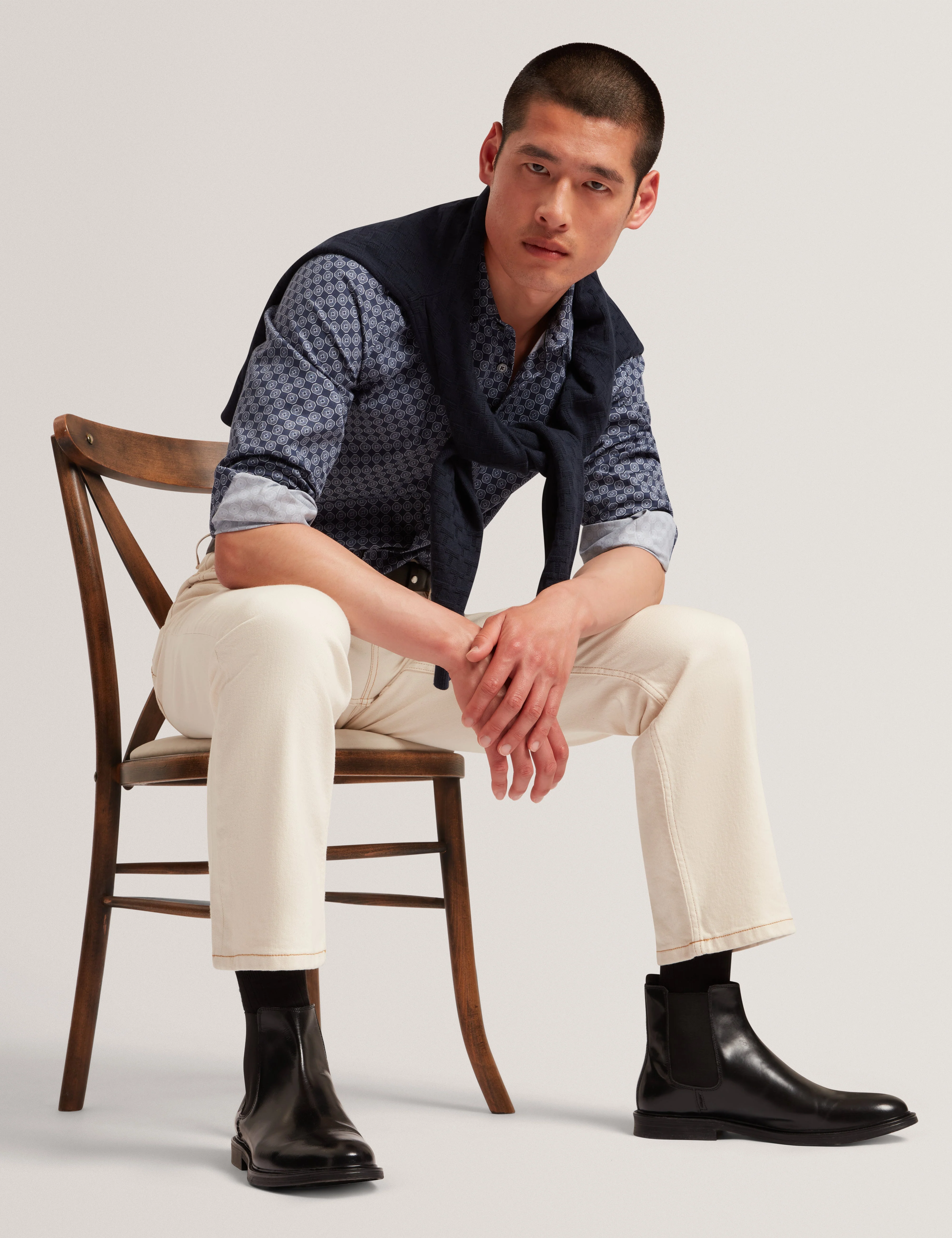 Sef Ls Slim Fit Circle Geo Print Shirt Navy - Image 5