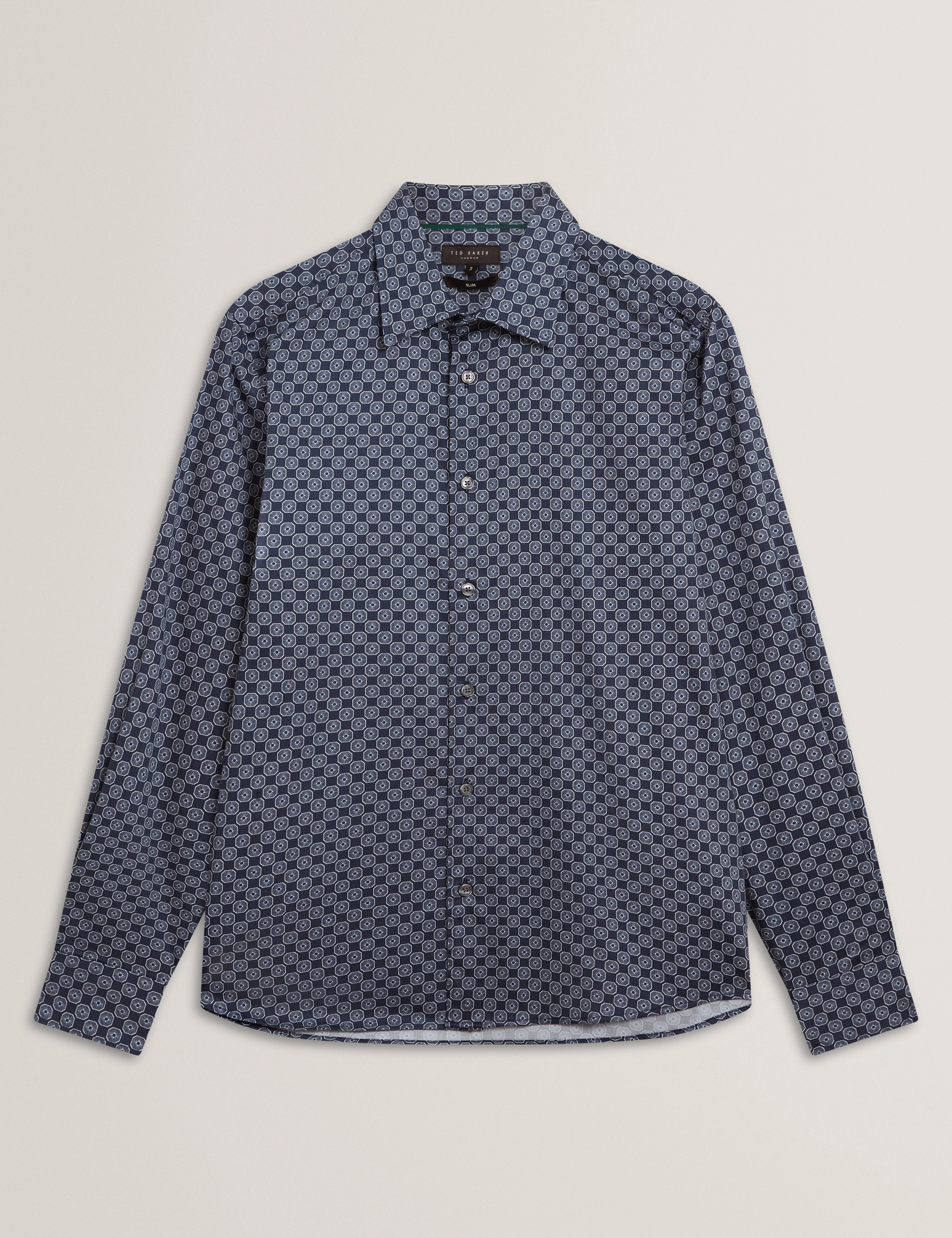 Sef Ls Slim Fit Circle Geo Print Shirt Navy - Image 6