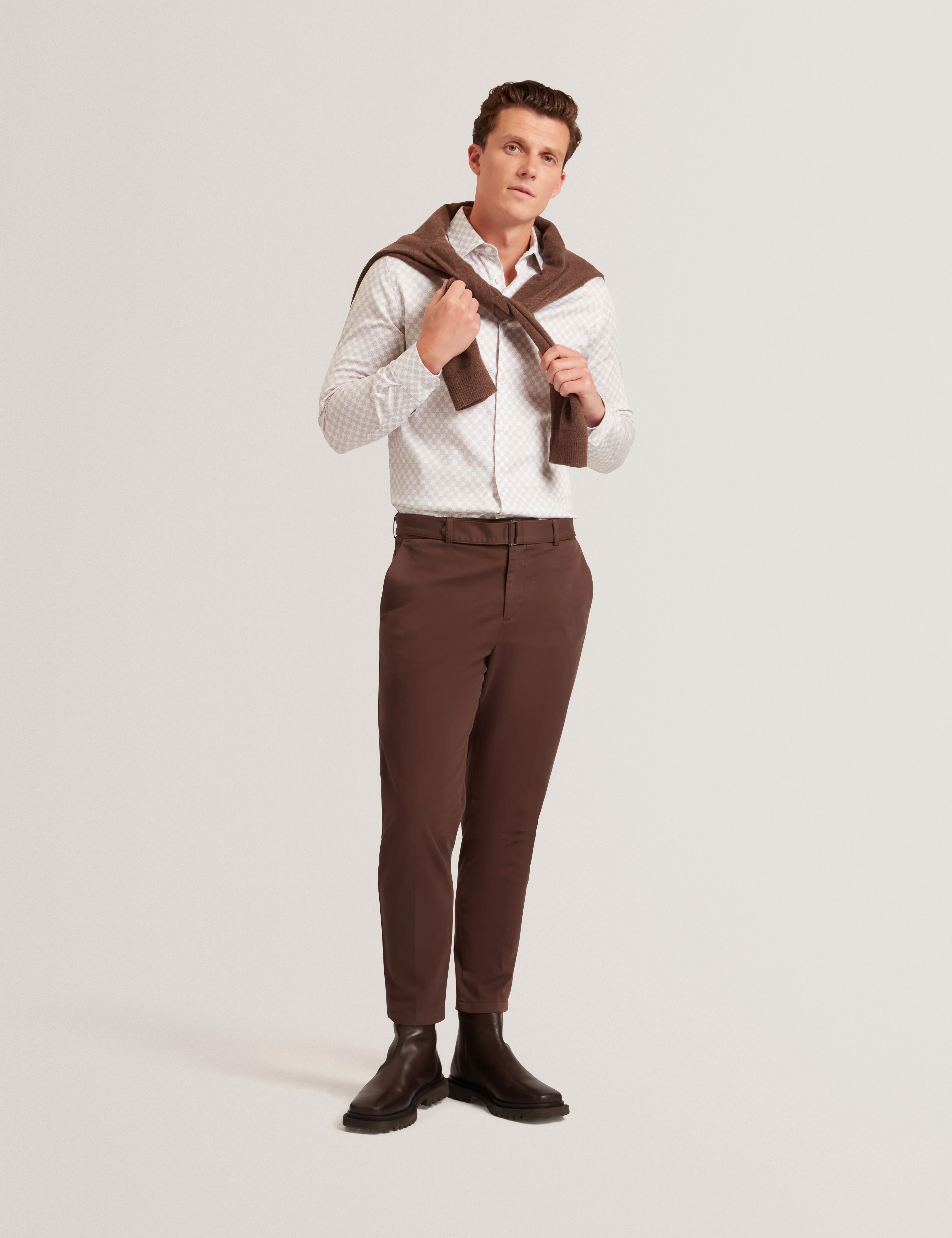 Sef Ls Slim Fit Circle Geo Print Shirt Taupe - Image 2
