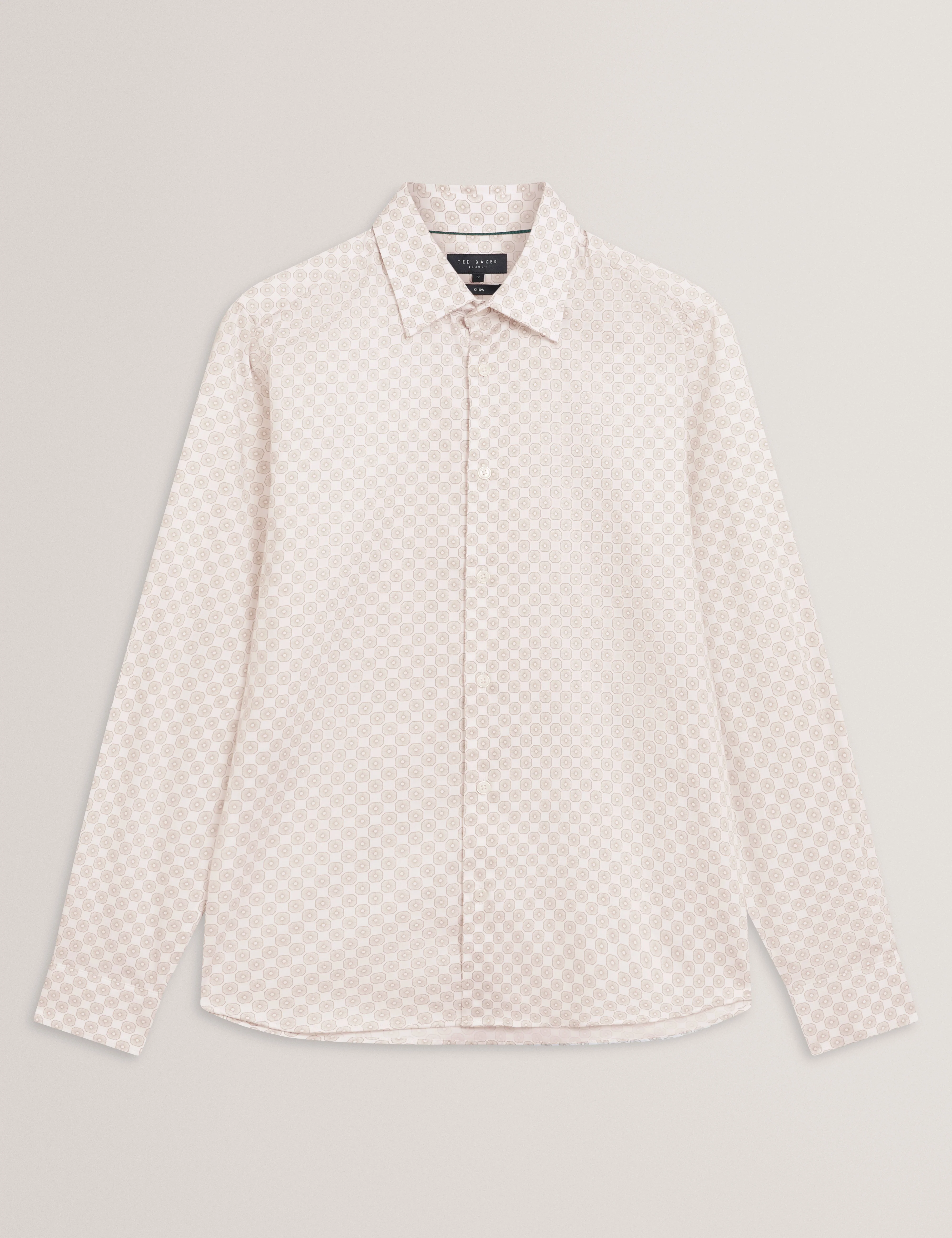 Sef Ls Slim Fit Circle Geo Print Shirt Taupe - Image 7