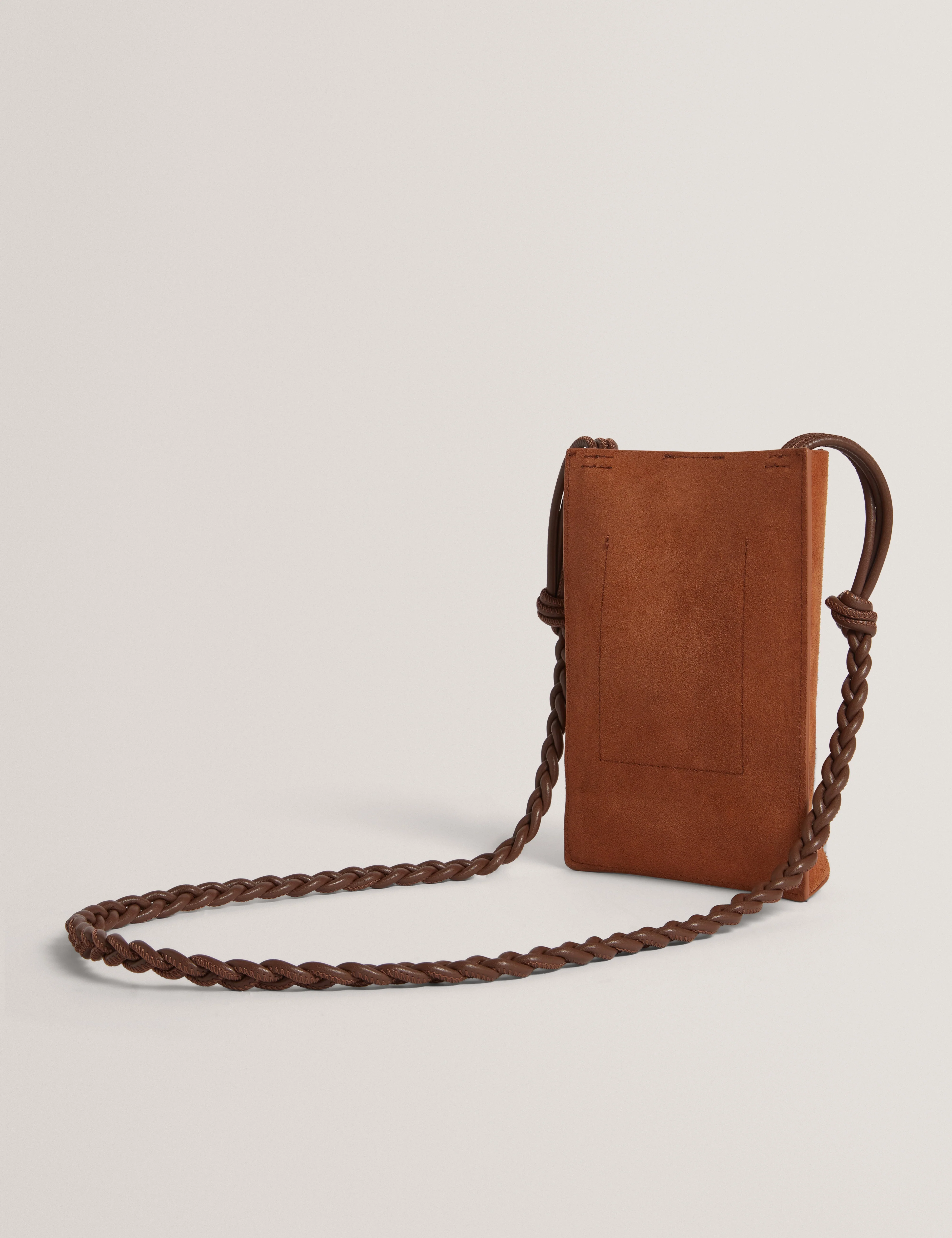 Senya Weave Strap Suede Mini Crossbody Pouch Bag Tan - Image 3