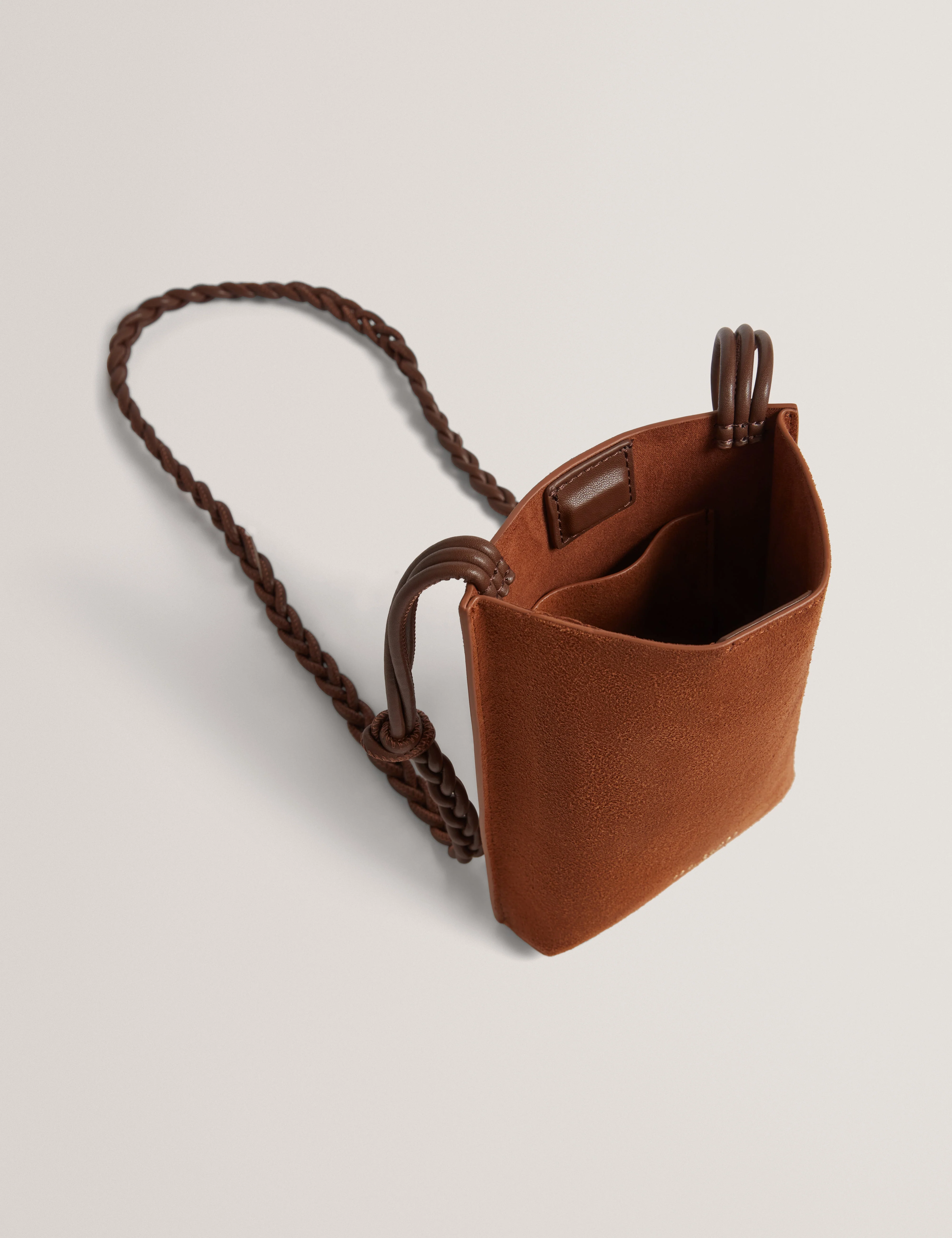 Senya Weave Strap Suede Mini Crossbody Pouch Bag Tan - Image 4