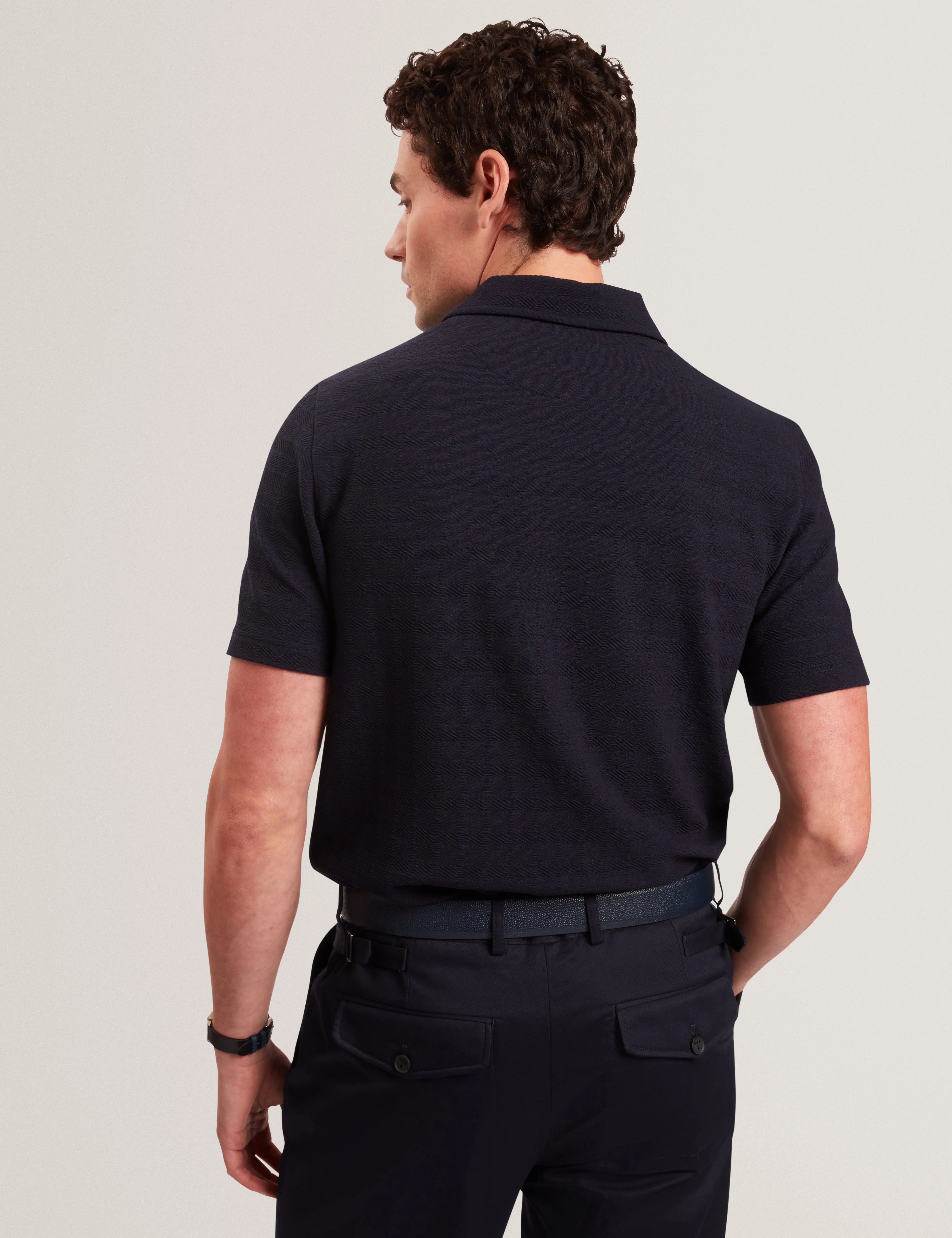Serapa Short Sleeve Square Stitch Polo Navy - Image 4