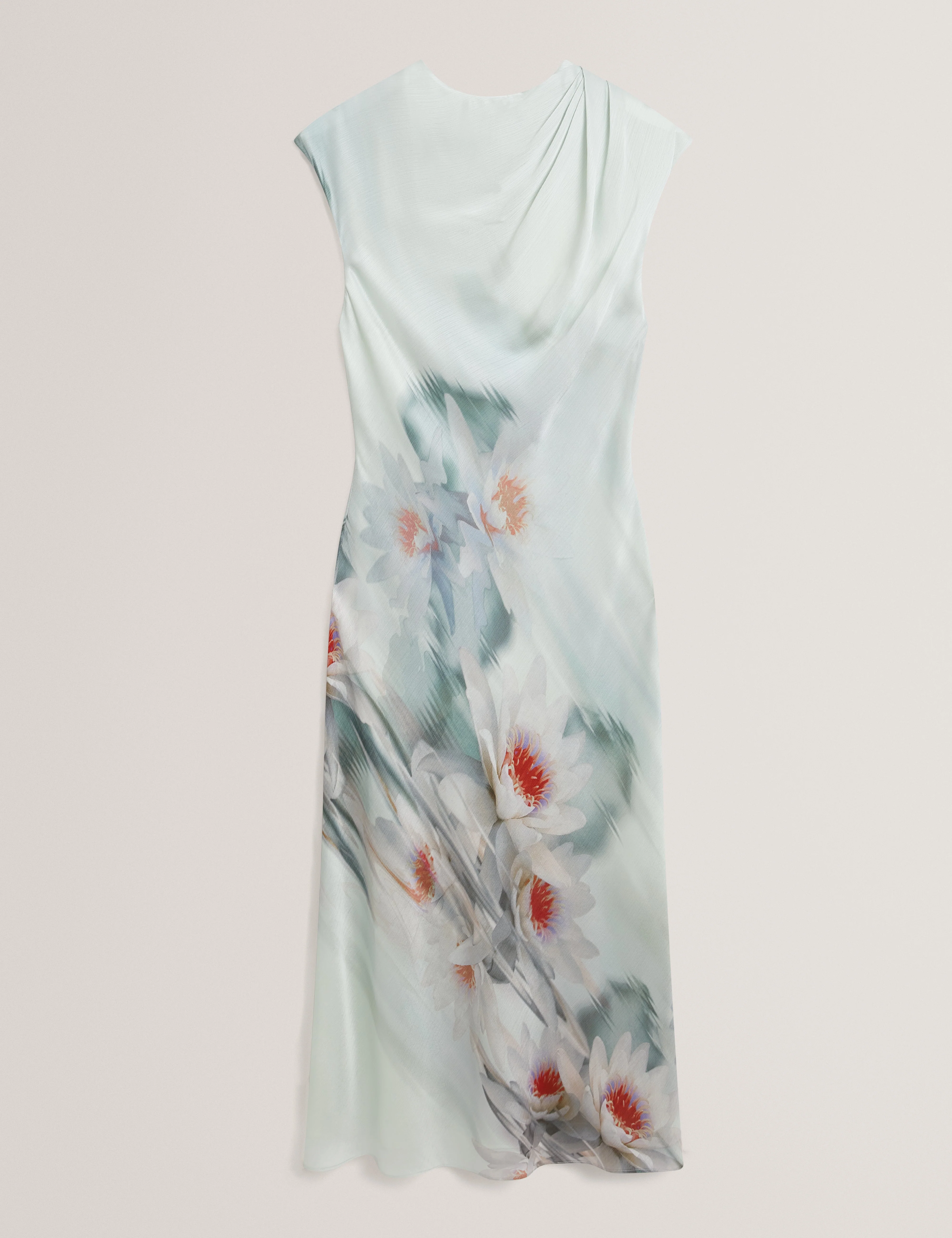 Shayyla Draped Neck Printed Midi Dress Mid-Green