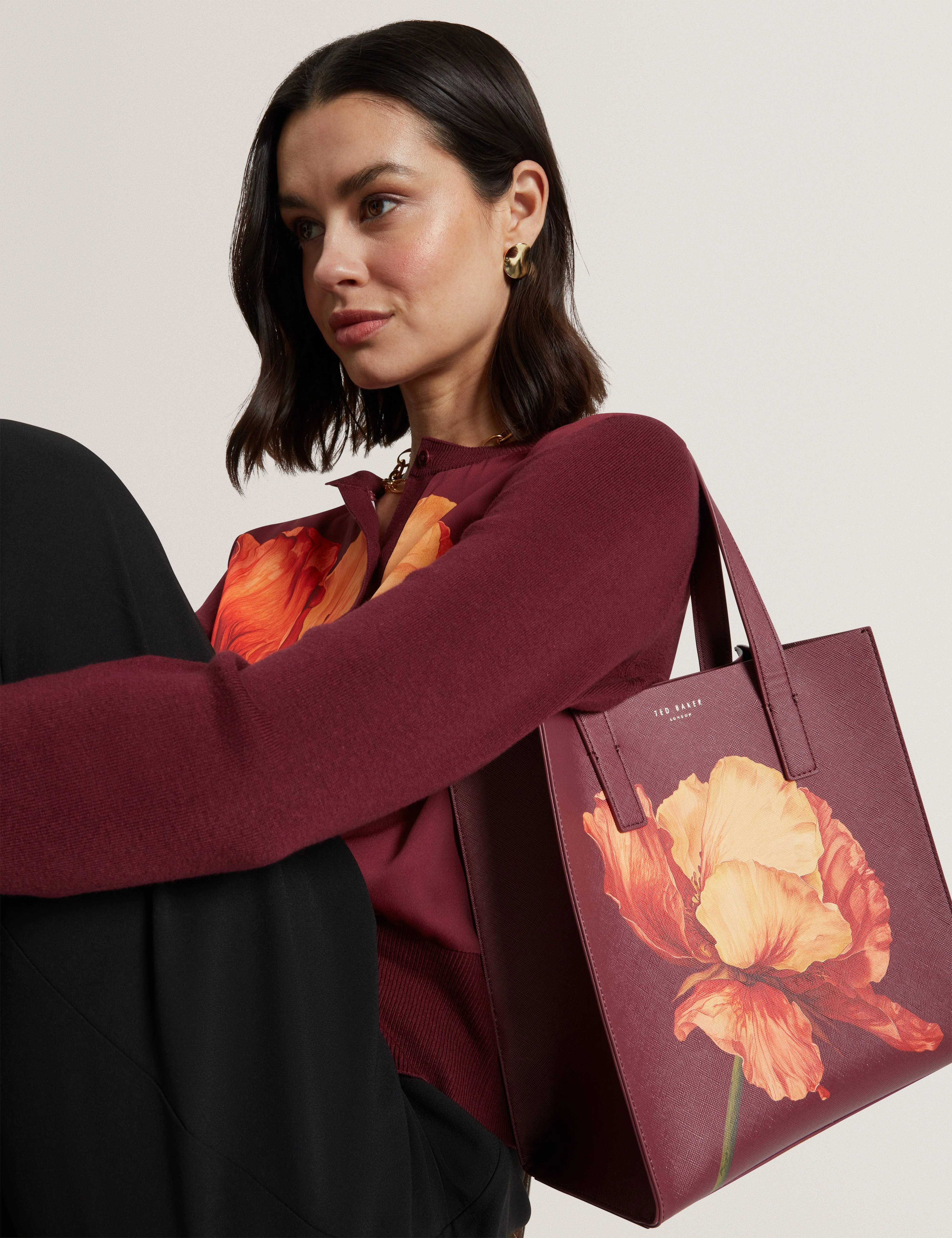 Shimina Printed Flower Small Icon Bag Wine - Image 2