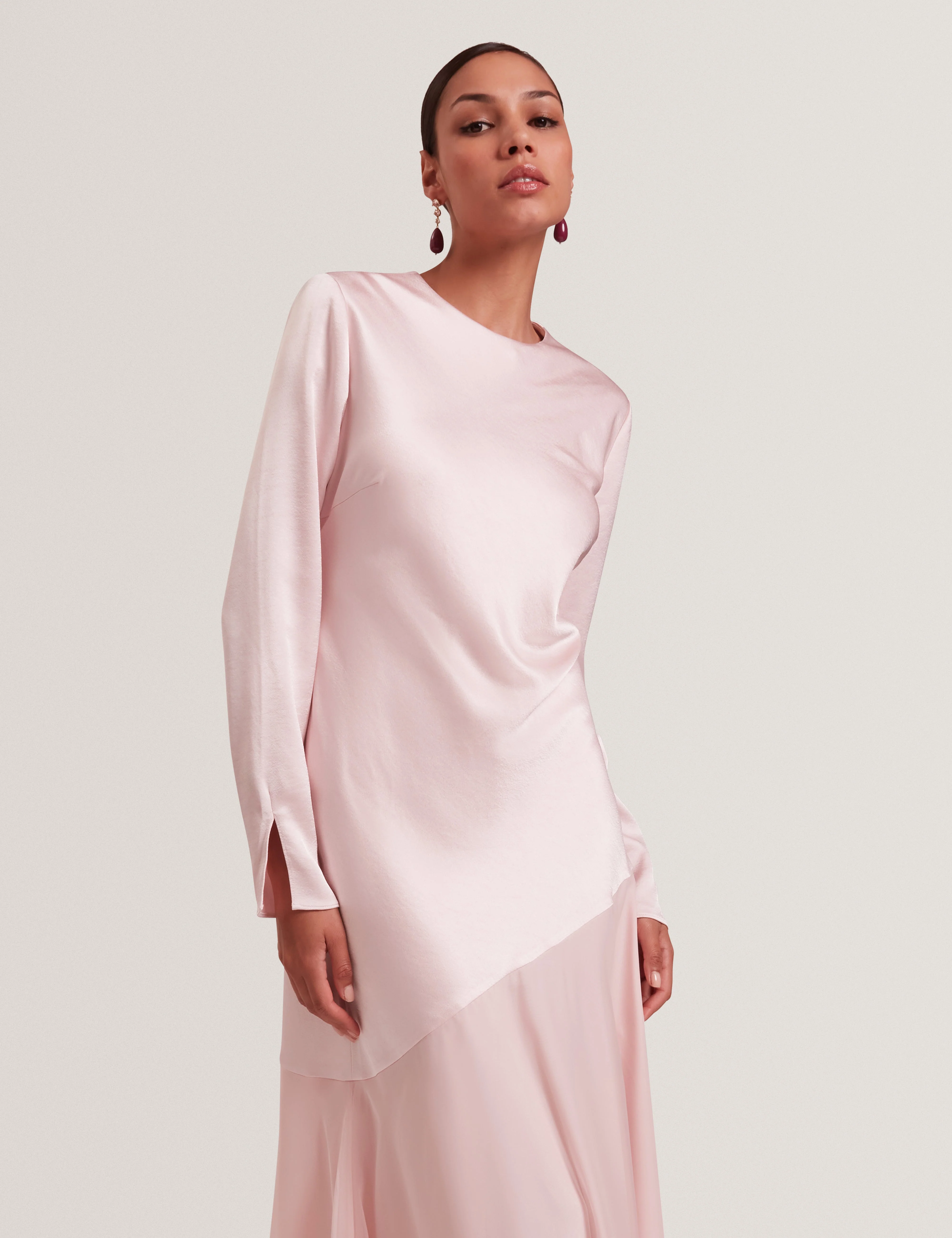 Shkye Long Sleeve Diagonal Waist Seam Maxi Dre Pink - Image 2