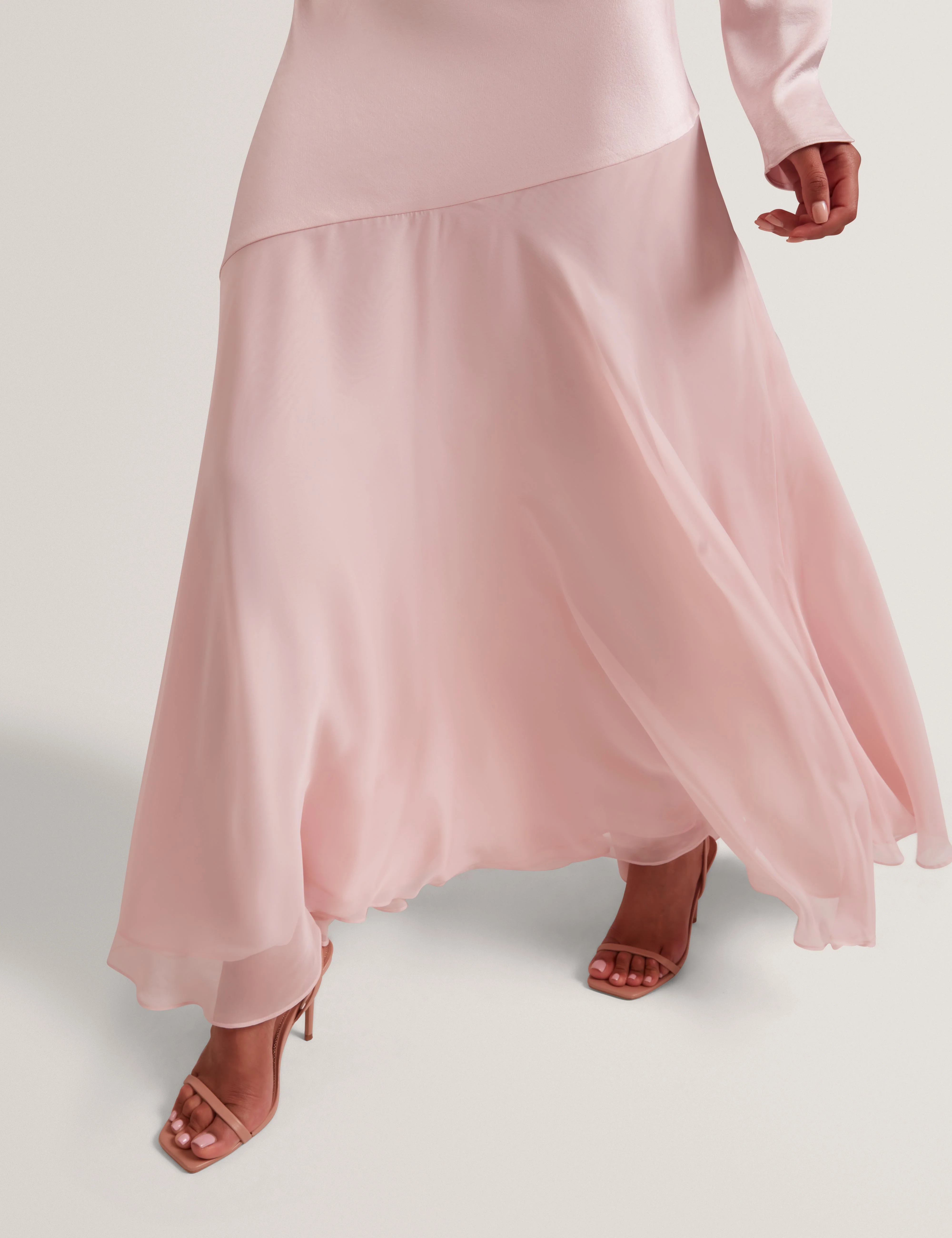 Shkye Long Sleeve Diagonal Waist Seam Maxi Dre Pink - Image 4