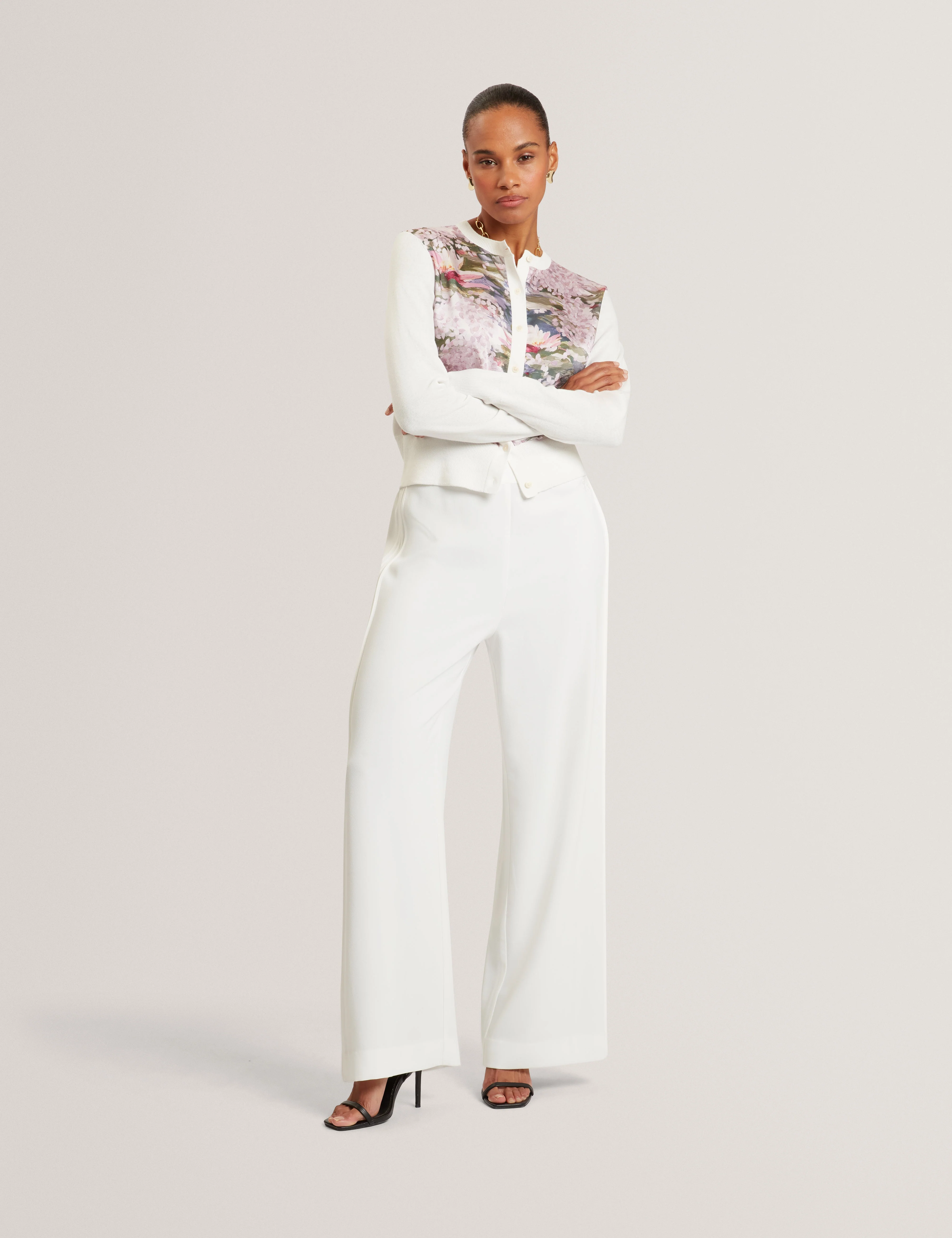 Sisilla Printed Woven Front Cardigan Ivory - Image 2