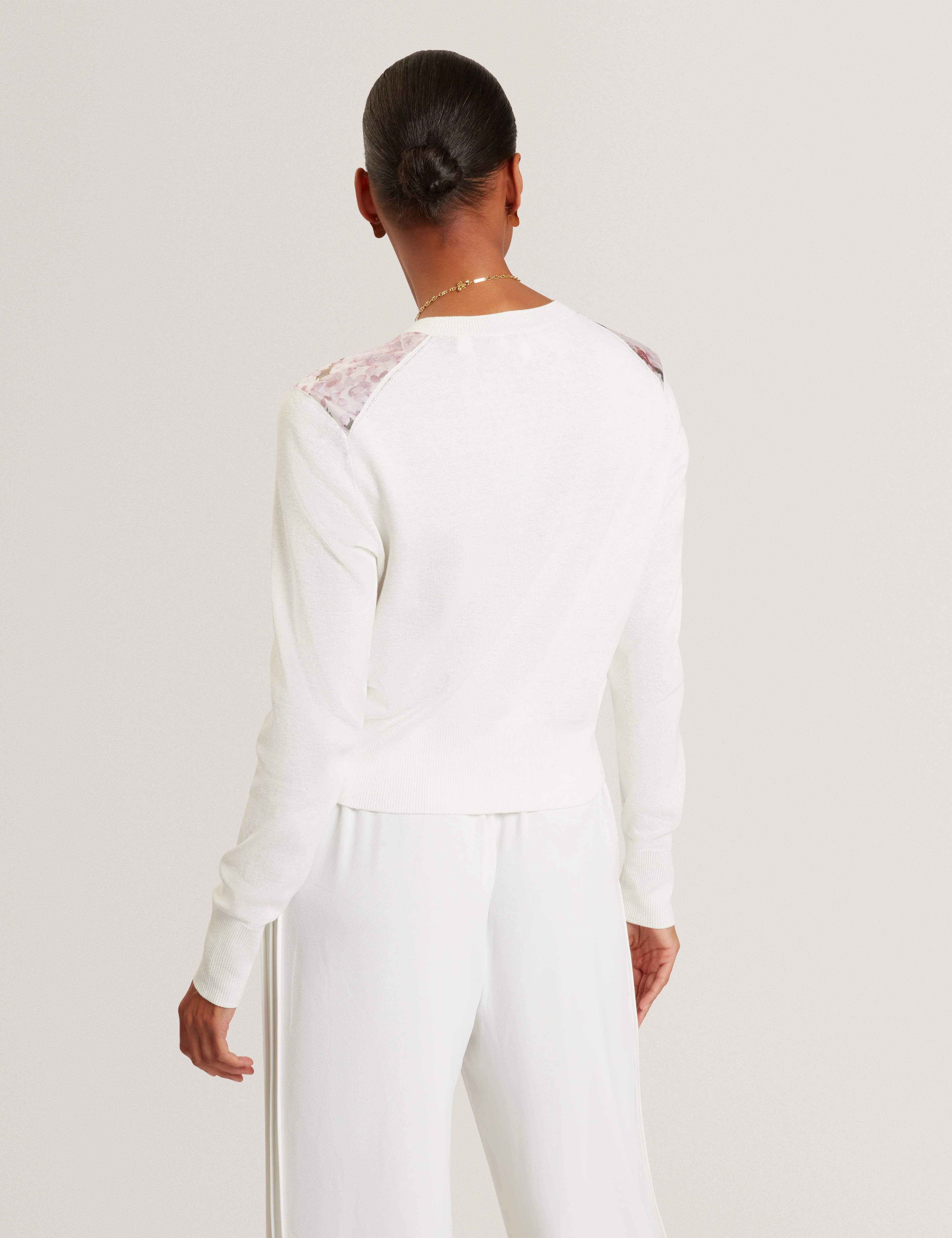 Sisilla Printed Woven Front Cardigan Ivory - Image 5