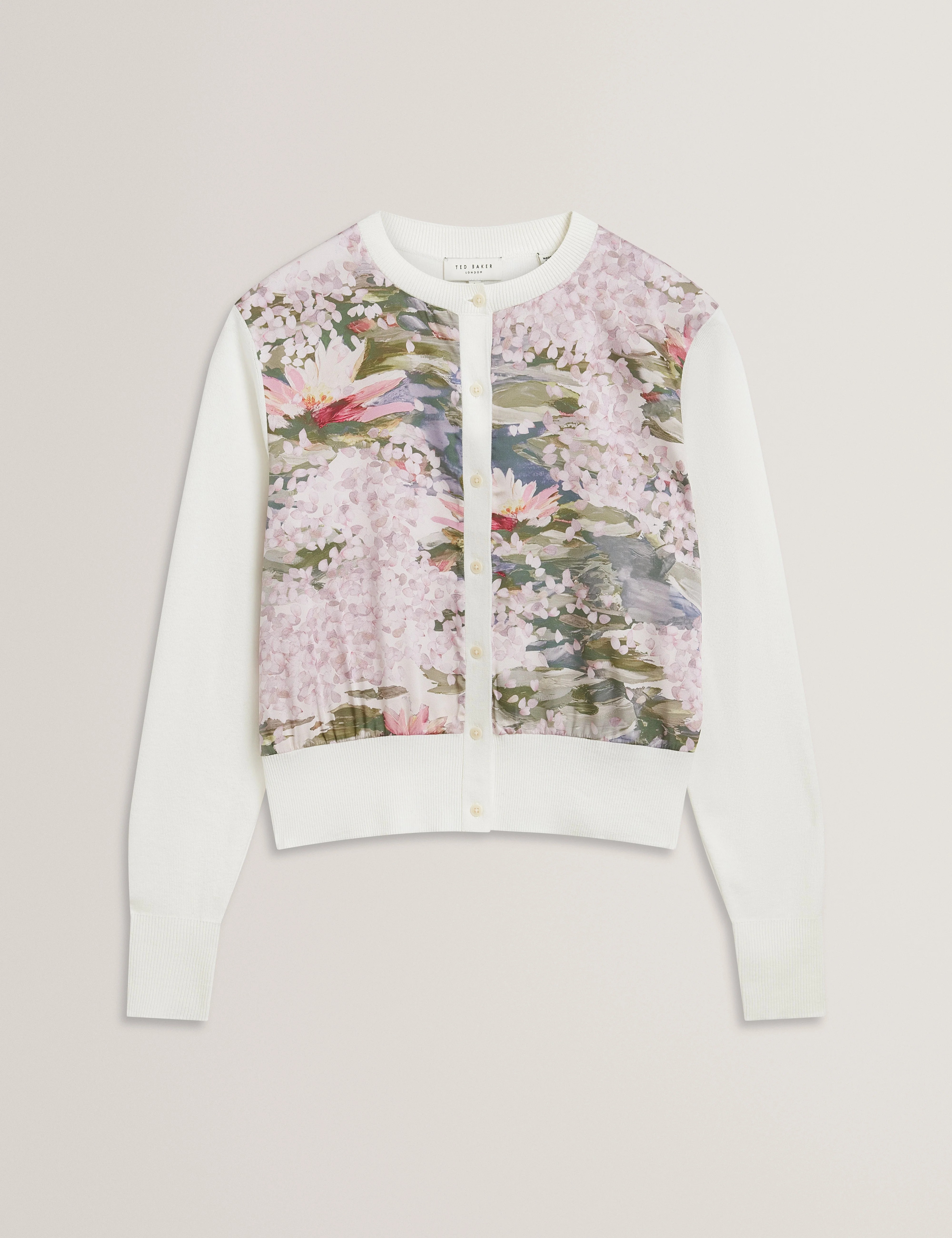 Sisilla Printed Woven Front Cardigan Ivory - Image 7