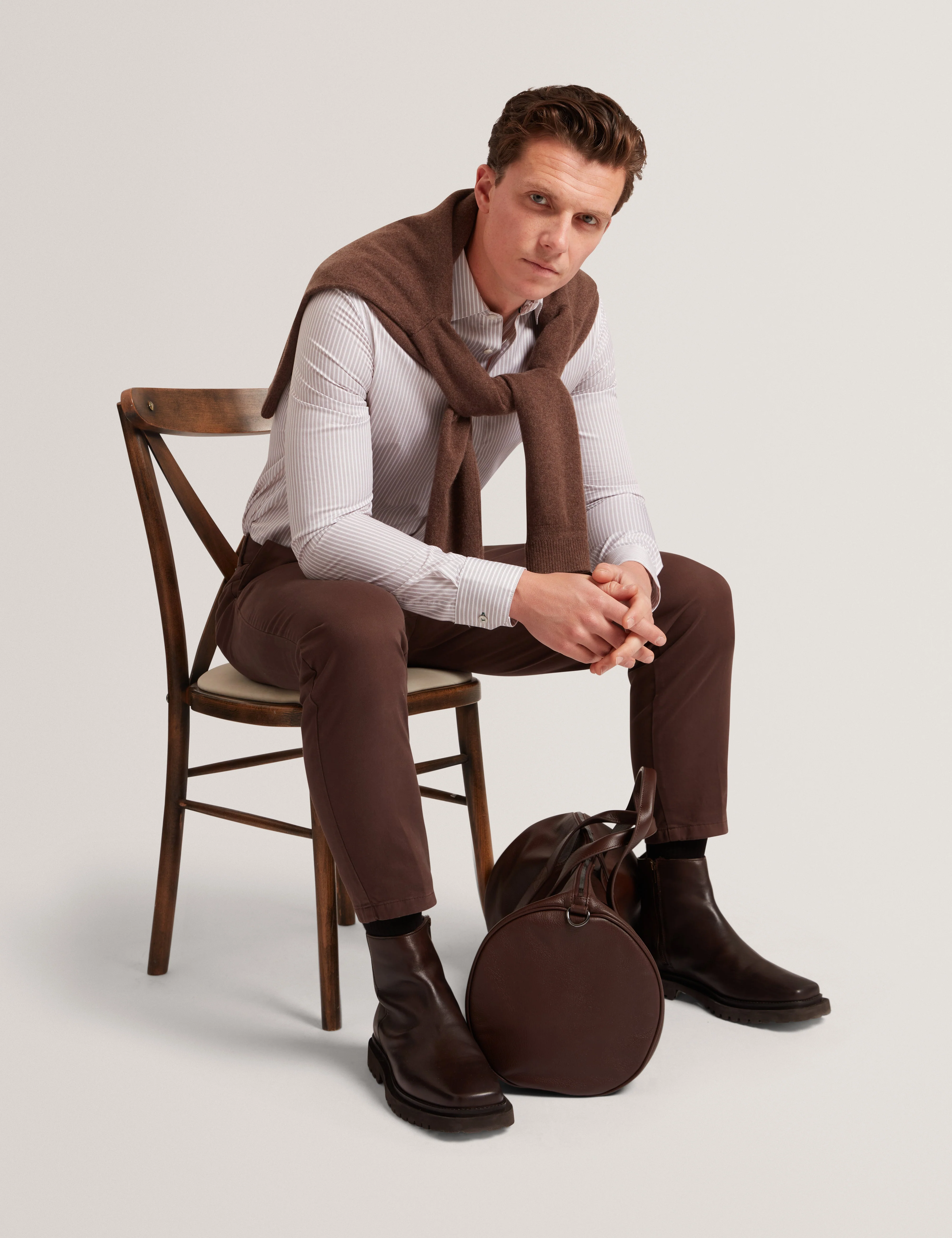 Sohoe Long Sleeve Regular Fit Striped Shirt Taupe - Image 6