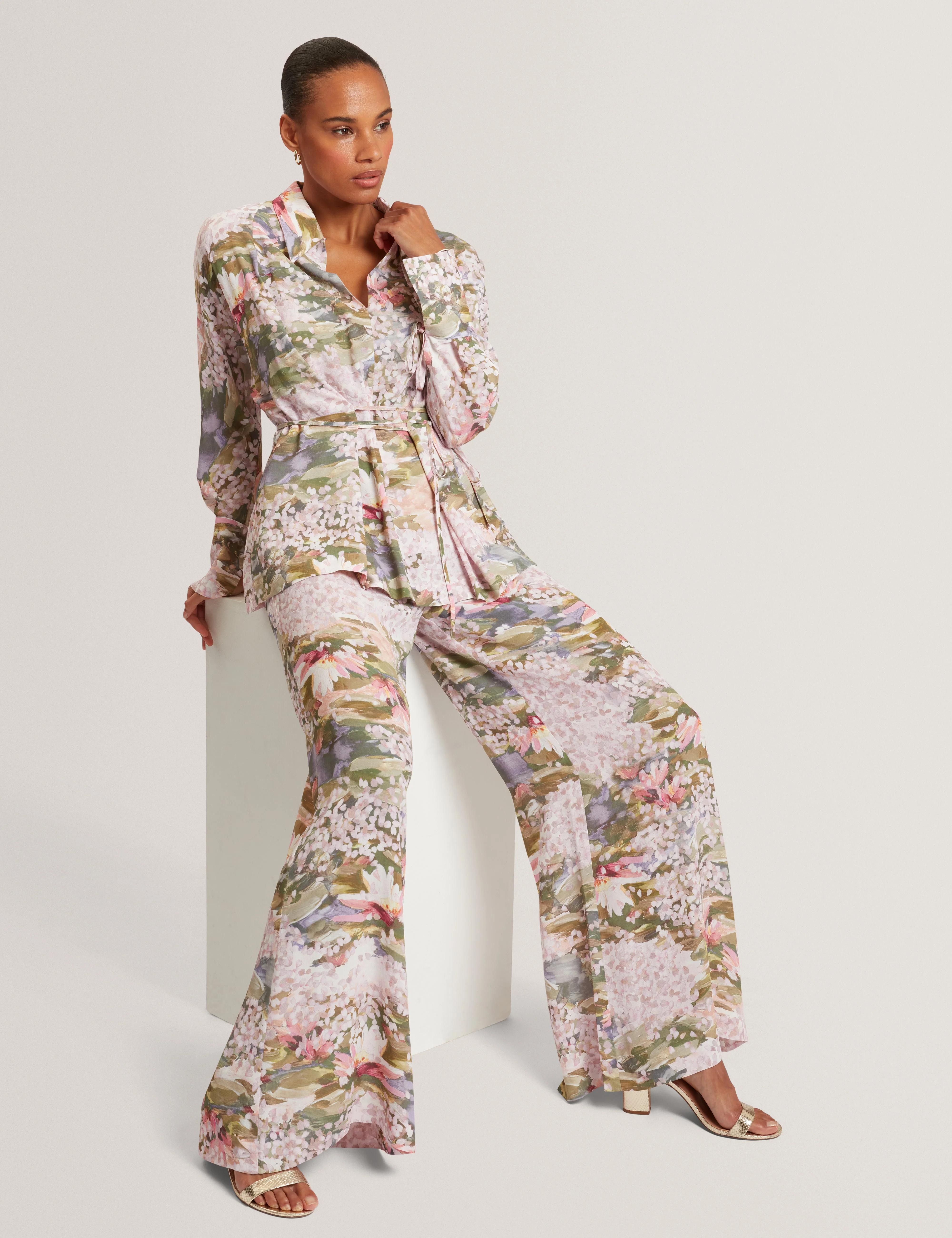Spiree Wide Leg Printed Trousers Pink - Image 6