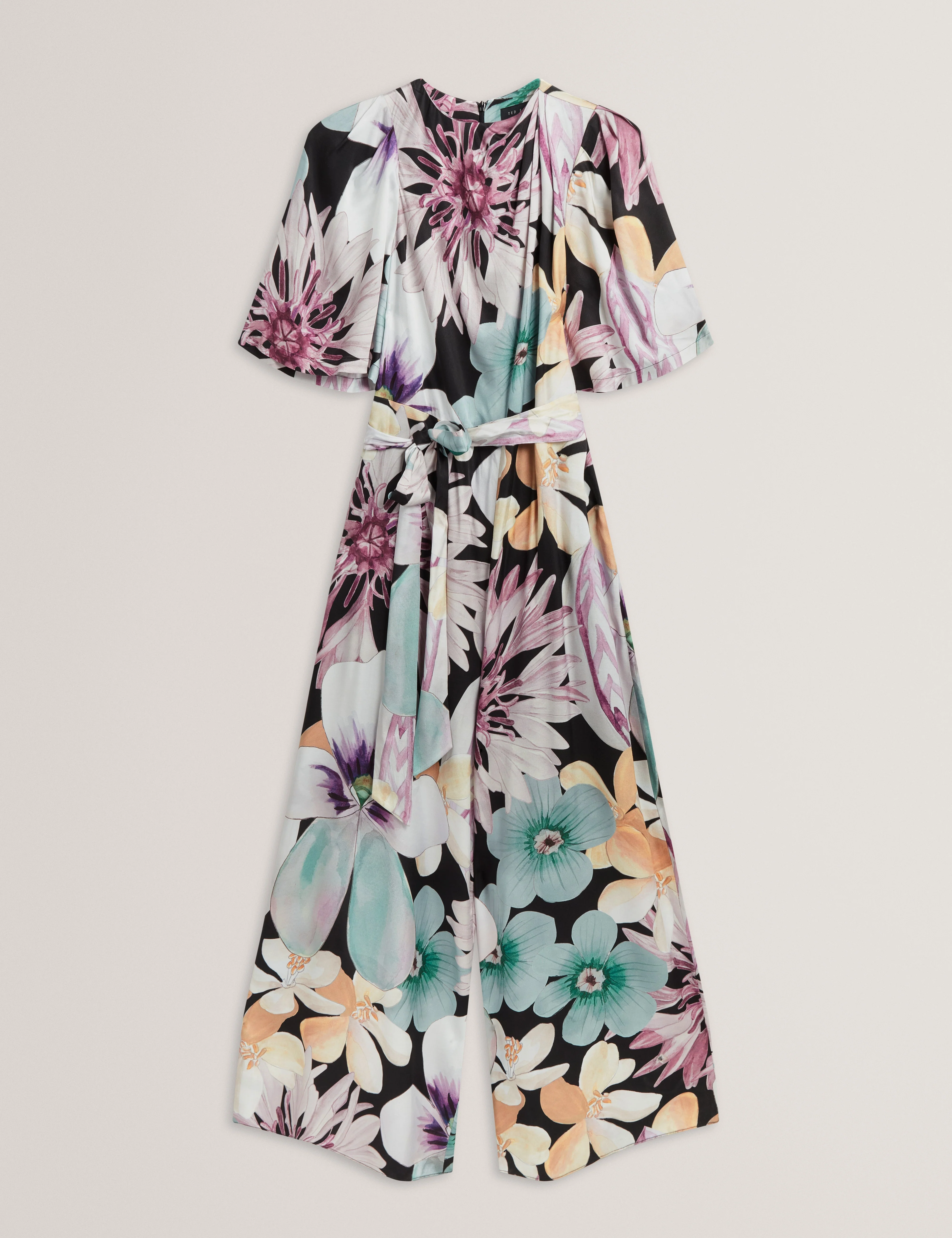 Sunshi Printed Drape Neck Detail Wide Leg Jumps Black - Image 7
