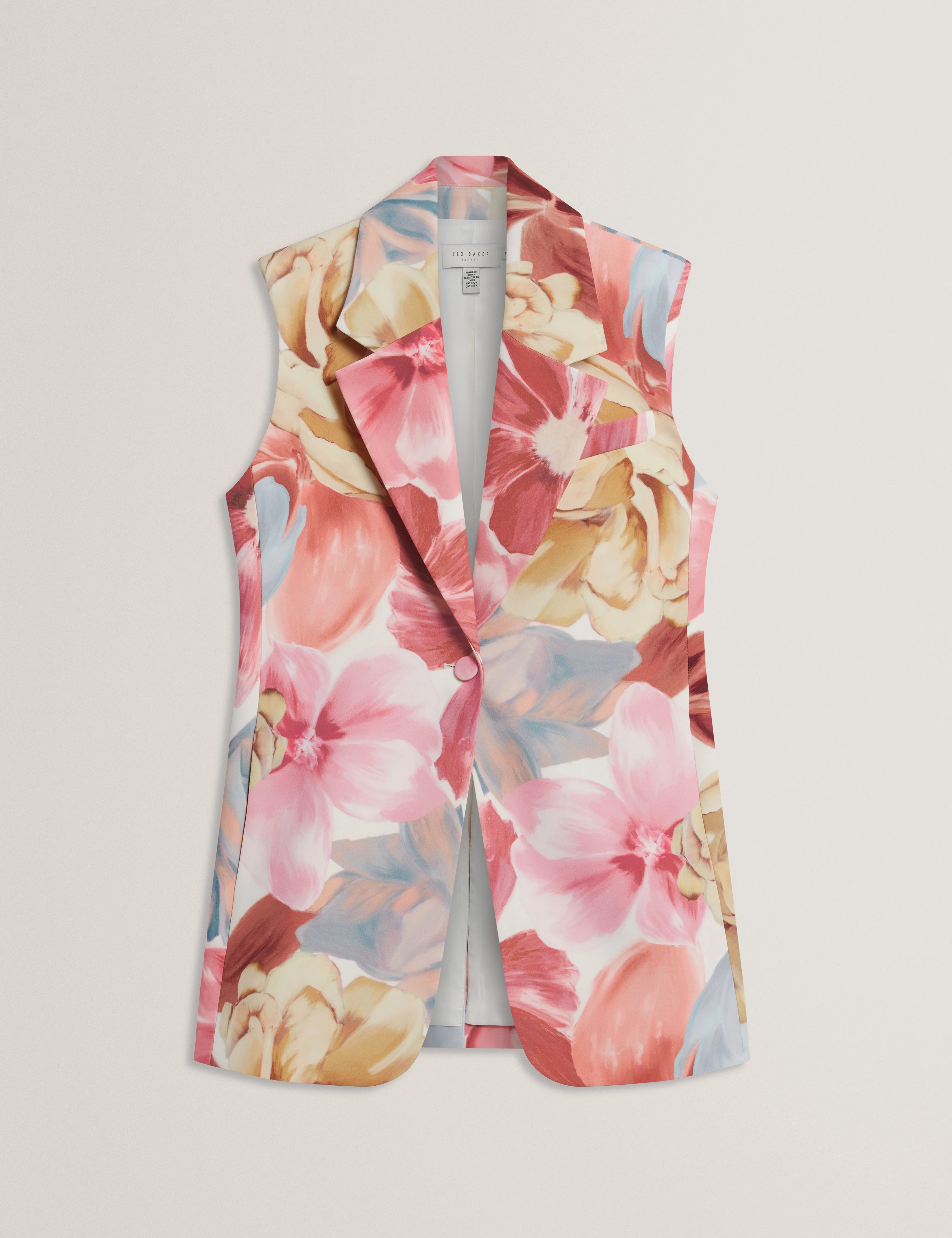 Tabeya Floral Printed Sleeveless Tailored Blazer Ivory
