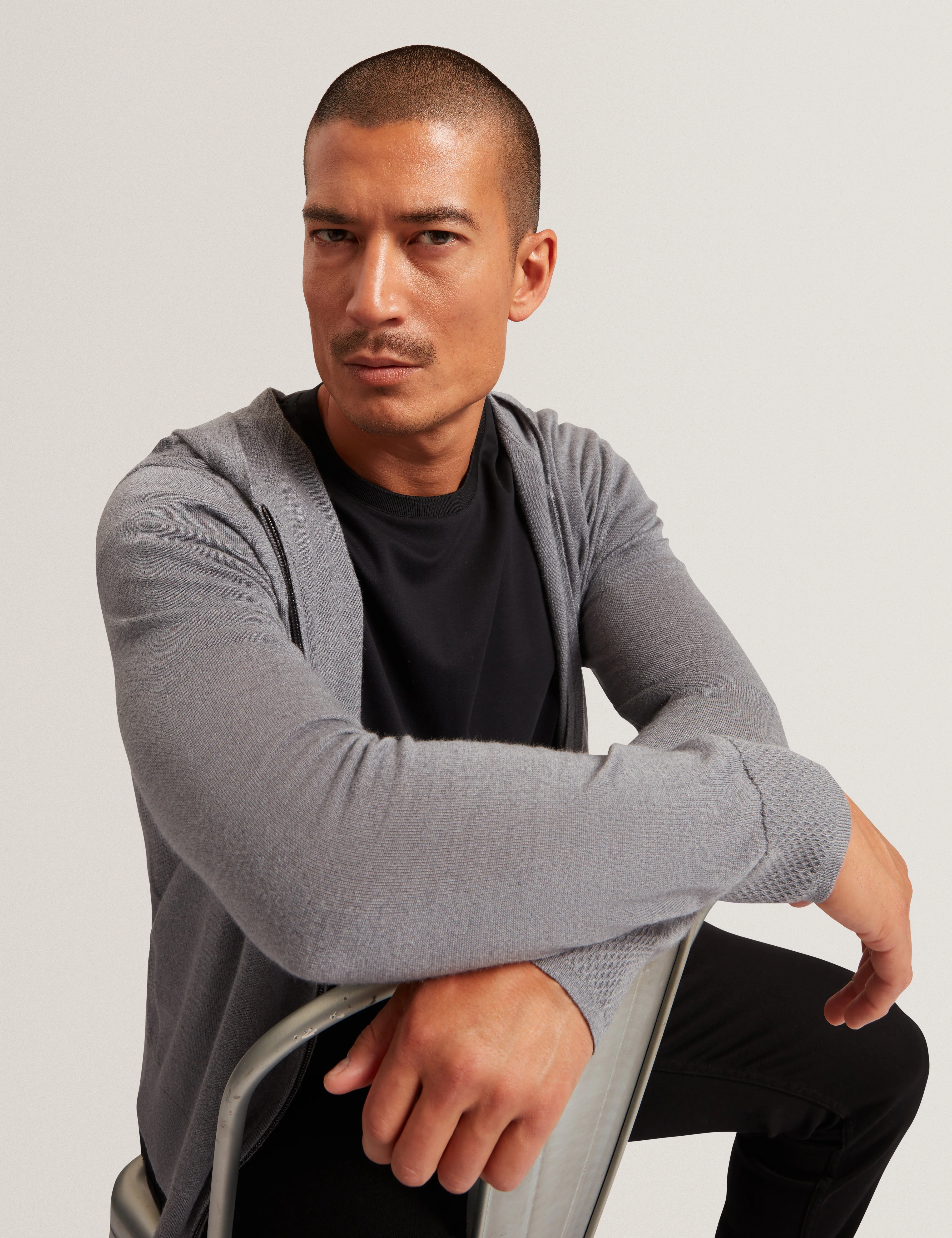 Tarence Branded Merino Knitted Hoodie Mid-Grey - Image 5