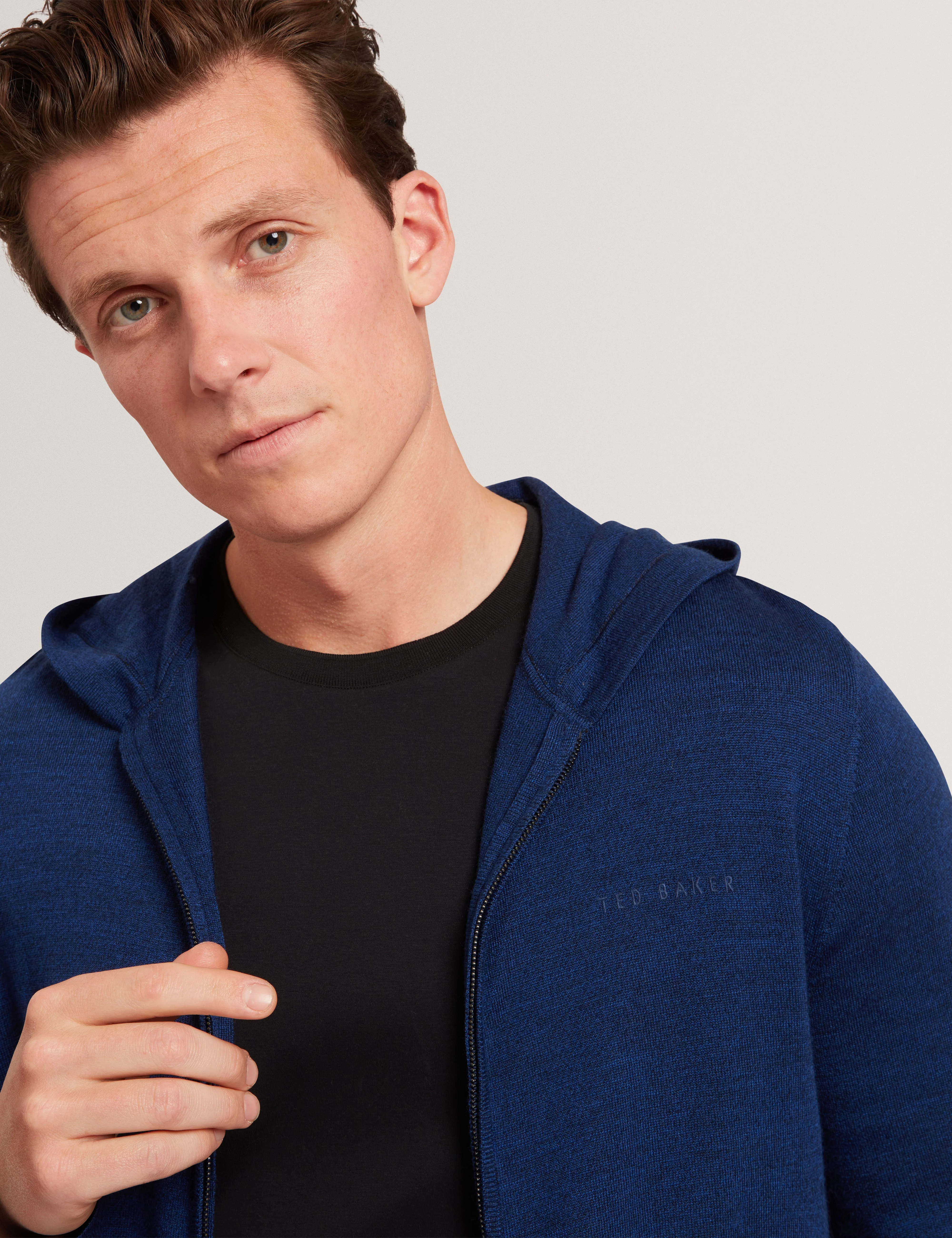Tarence Branded Merino Knitted Hoodie Navy - Image 4