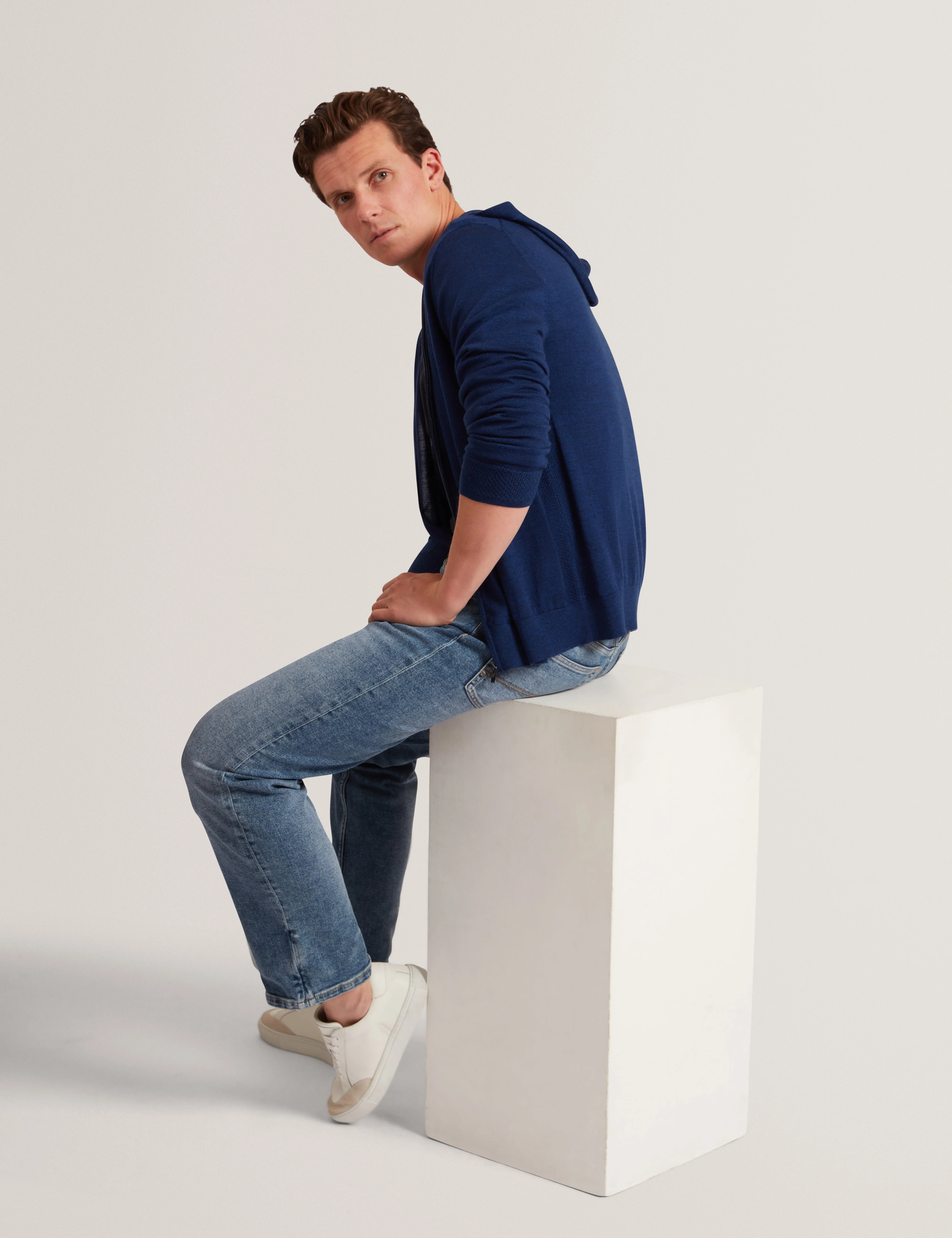 Tarence Branded Merino Knitted Hoodie Navy - Image 6