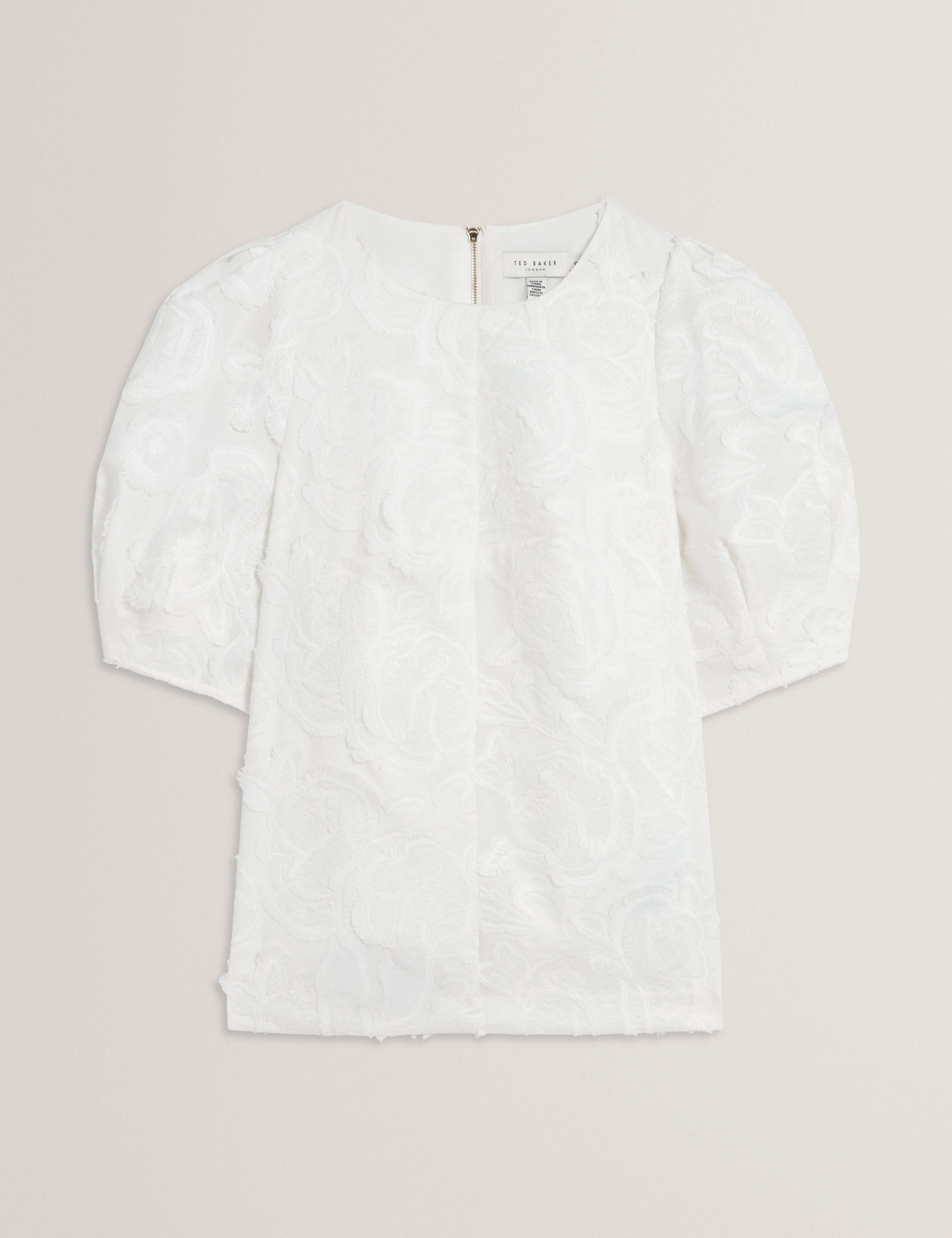 Teodori Puff Sleeve Textured Rose Top White - Image 8