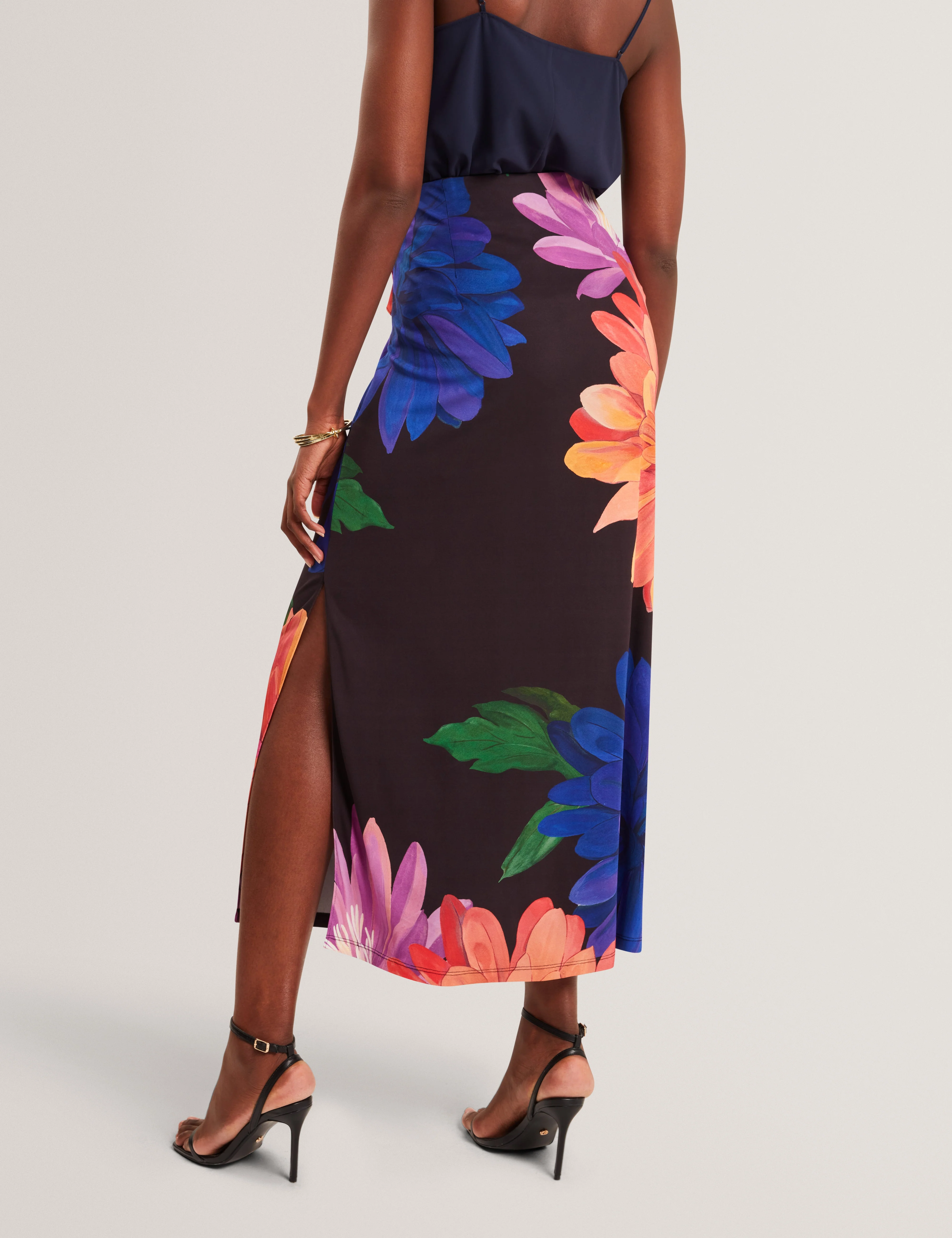 Varnia Printed Asymmetric Jersey Skirt Black - Image 5