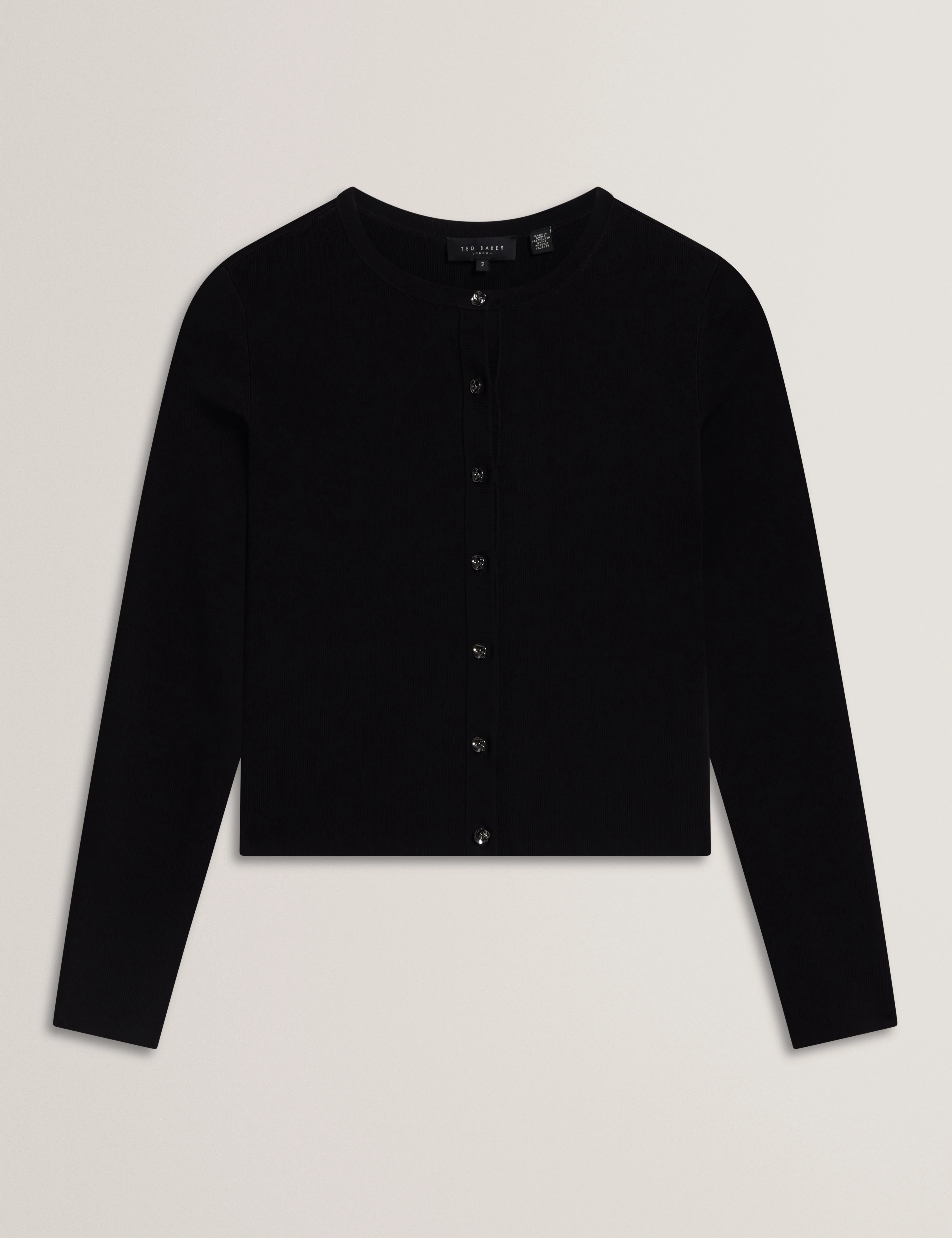 Vedla Cropped Crew Neck Cardigan Black - Image 7