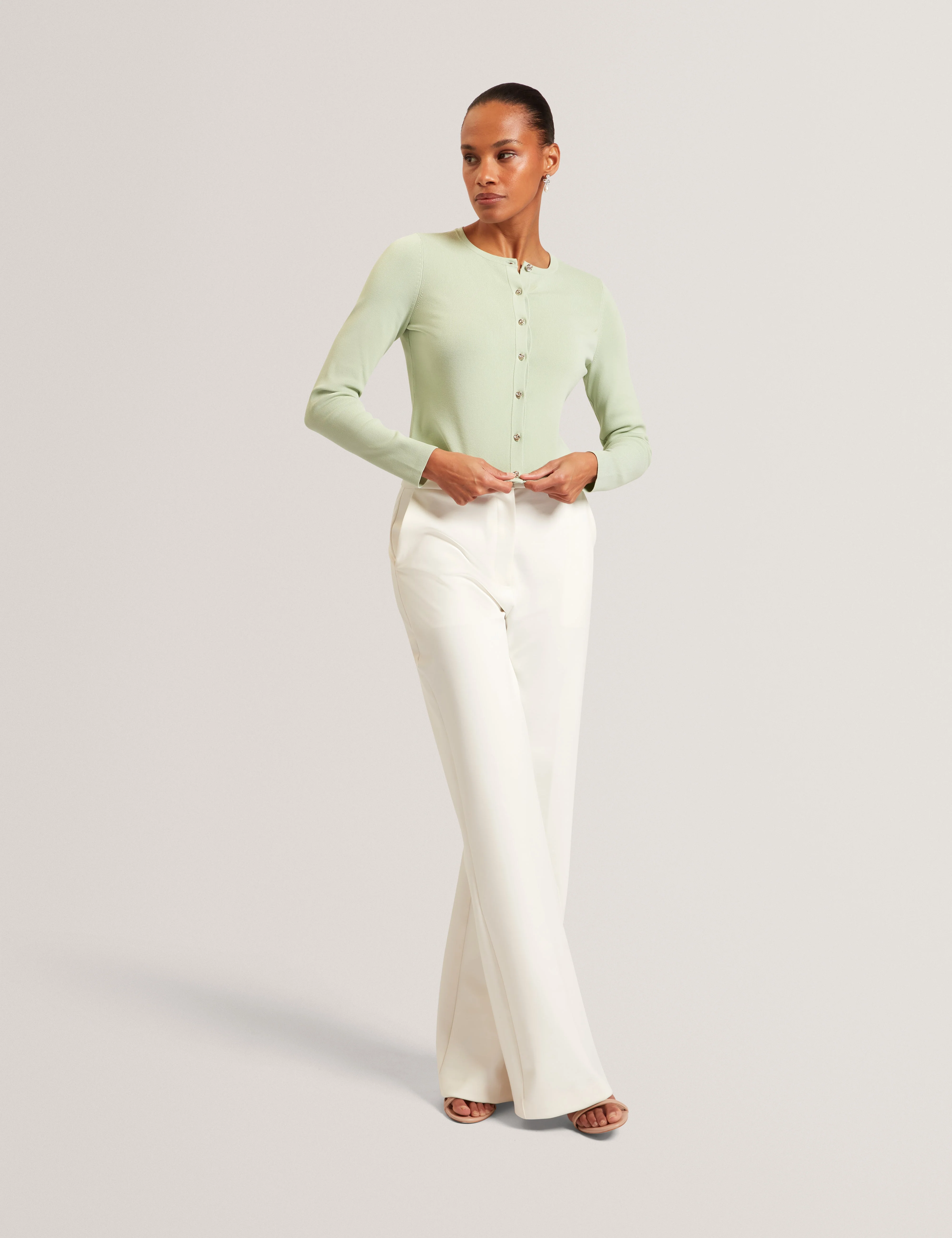Vedla Cropped Crew Neck Cardigan Pl-Green - Image 2
