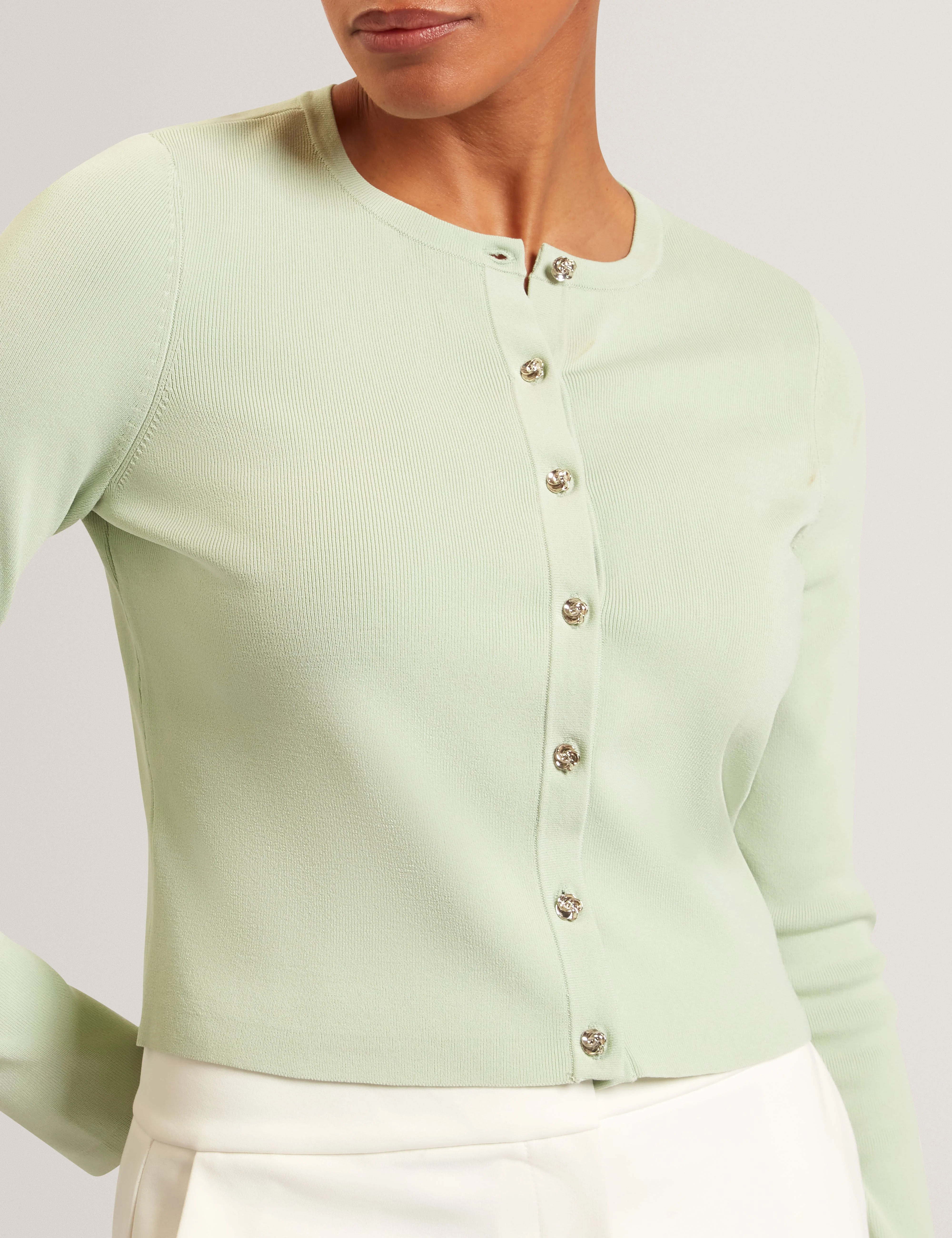 Vedla Cropped Crew Neck Cardigan Pl-Green - Image 4