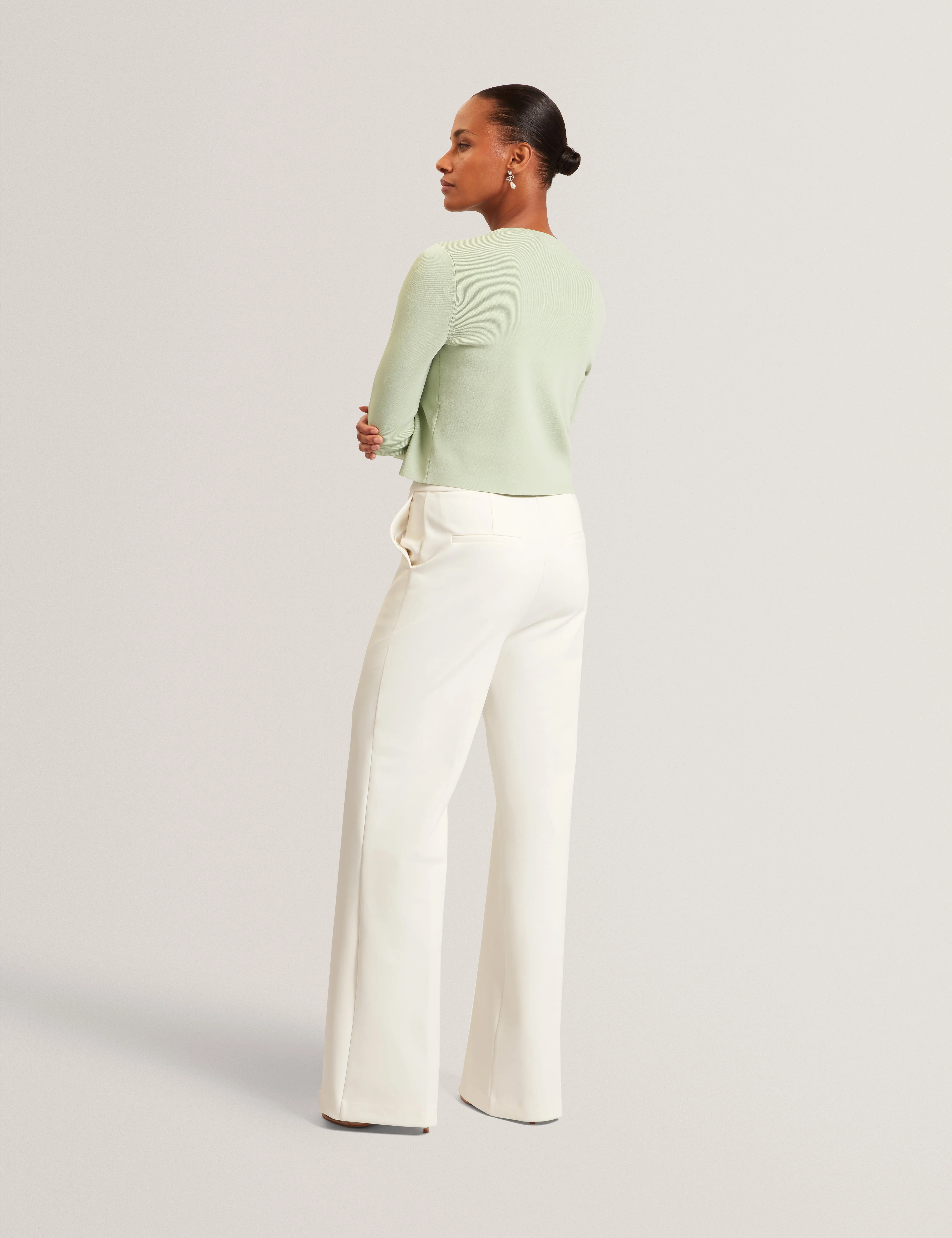 Vedla Cropped Crew Neck Cardigan Pl-Green - Image 5