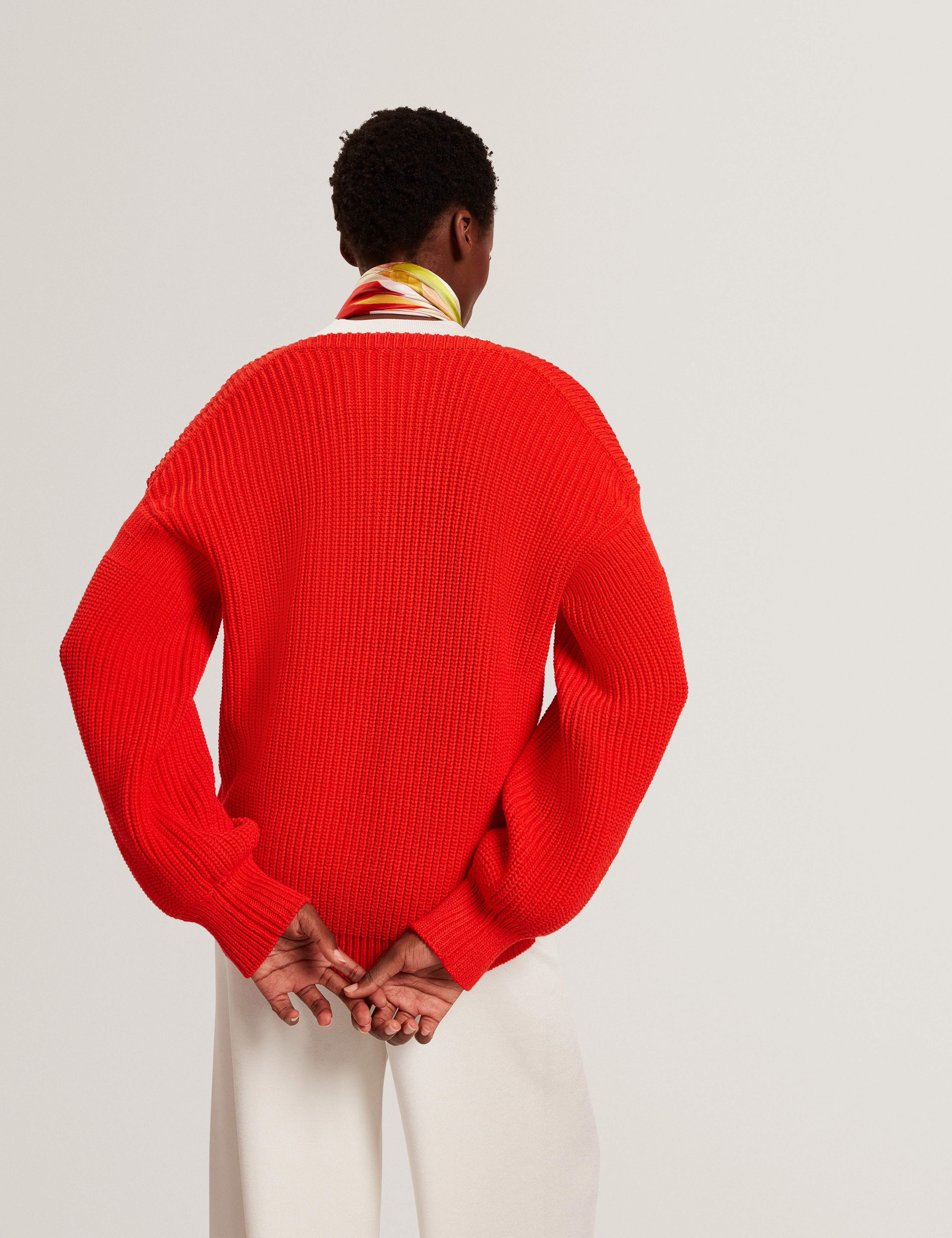 Velmee Cotton Blend V Neck Sweater Red - Image 5