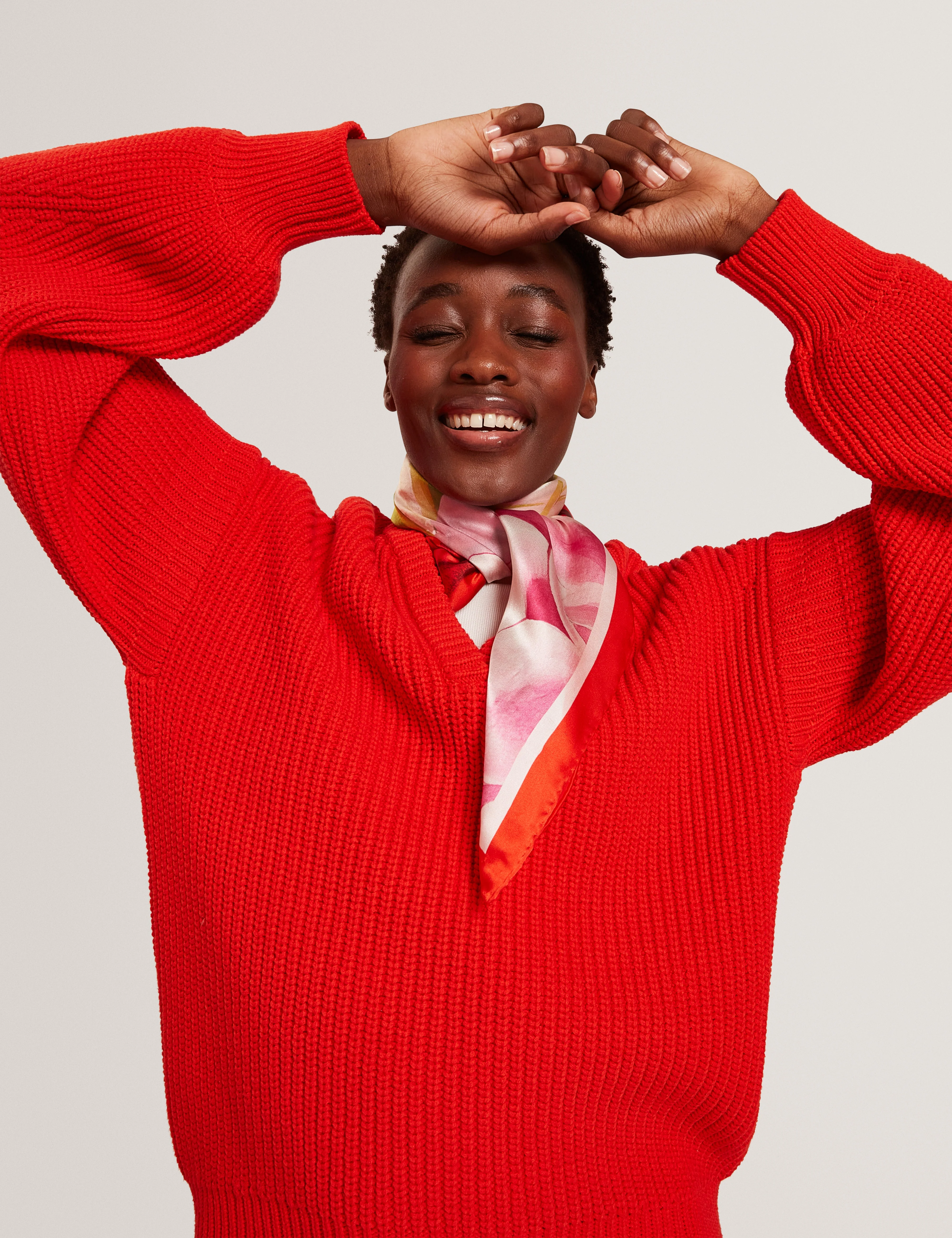 Velmee Cotton Blend V Neck Sweater Red - Image 6