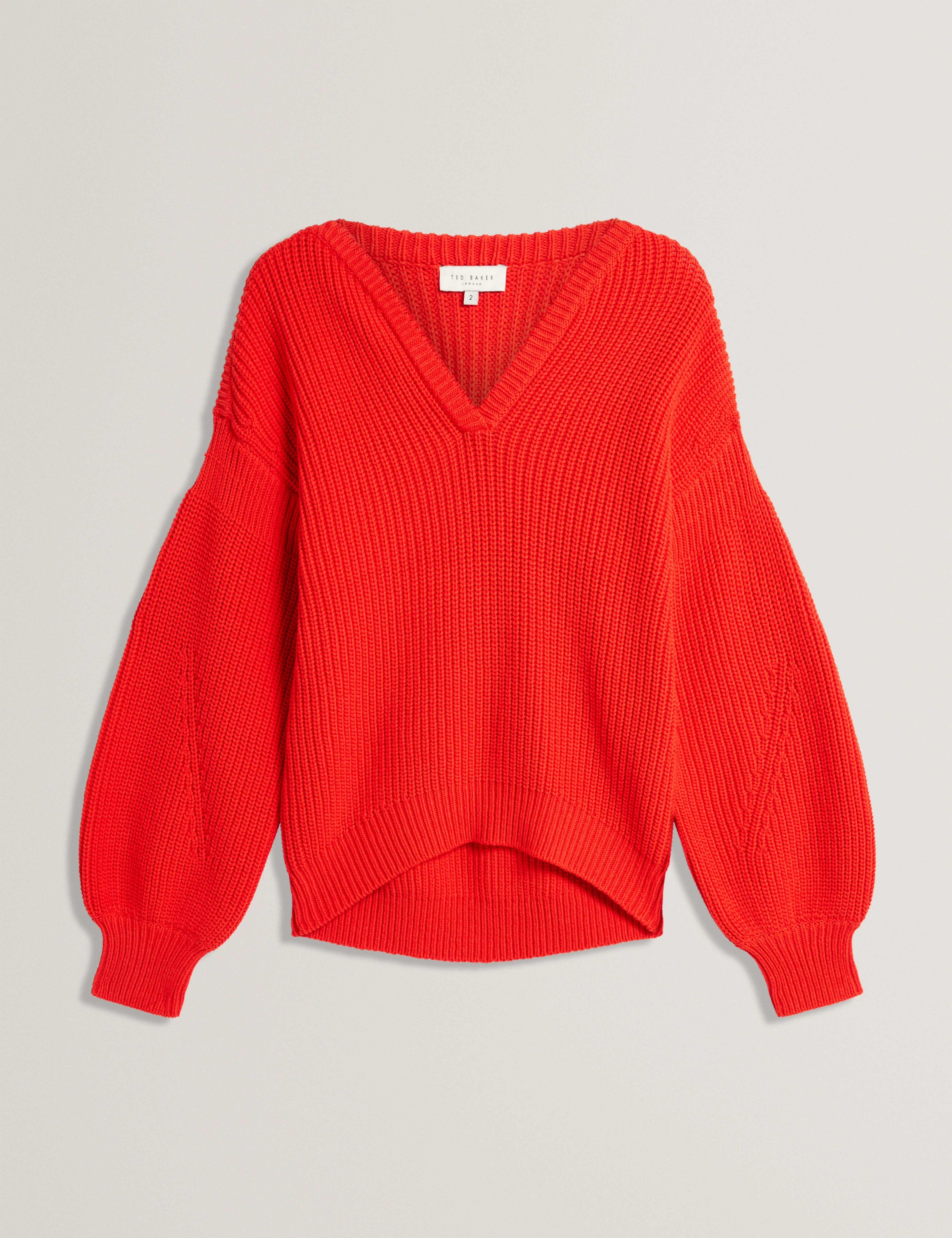 Velmee Cotton Blend V Neck Sweater Red - Image 8