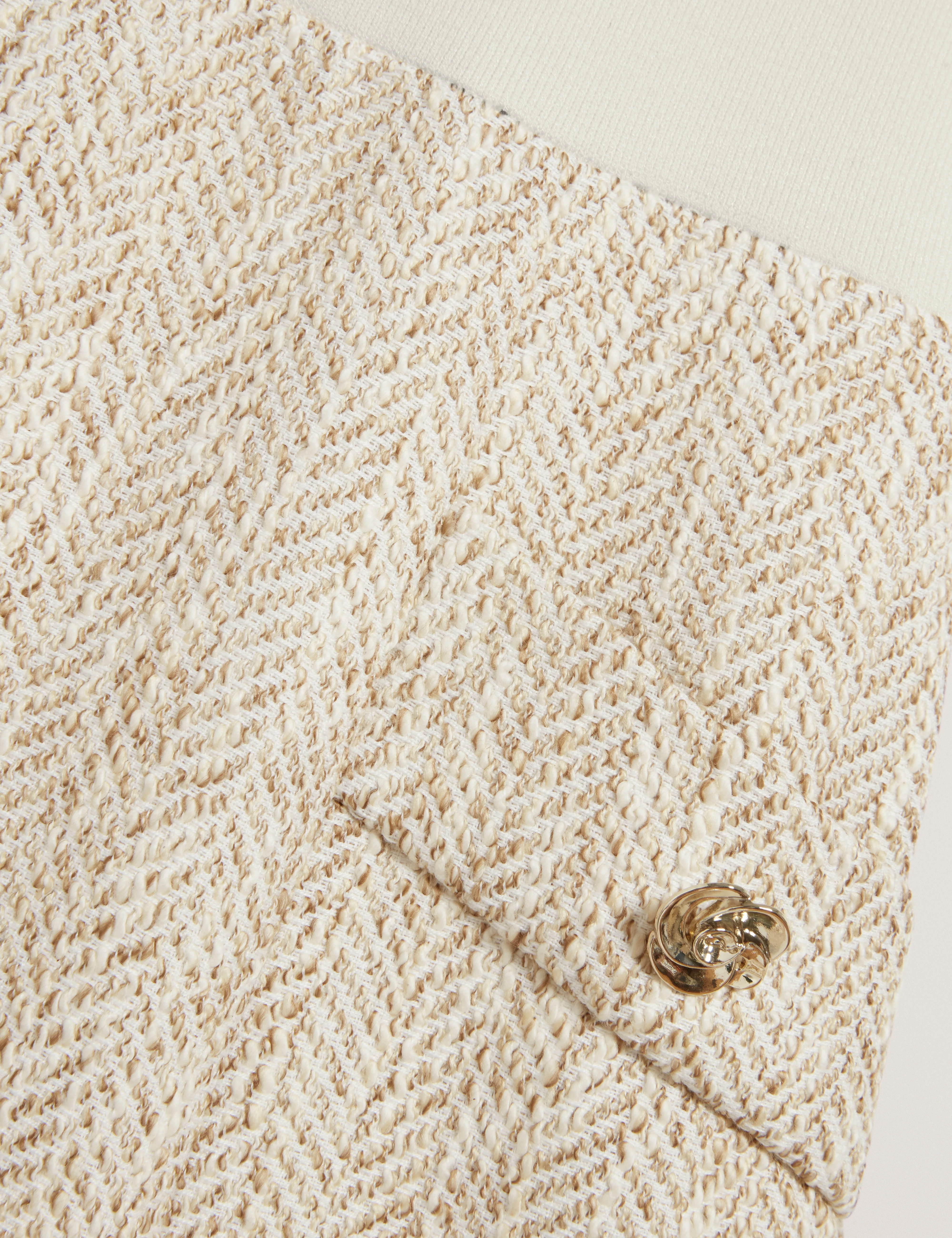 Vulpad Knit Bodice Boucle Mini Dress Ivory - Image 4