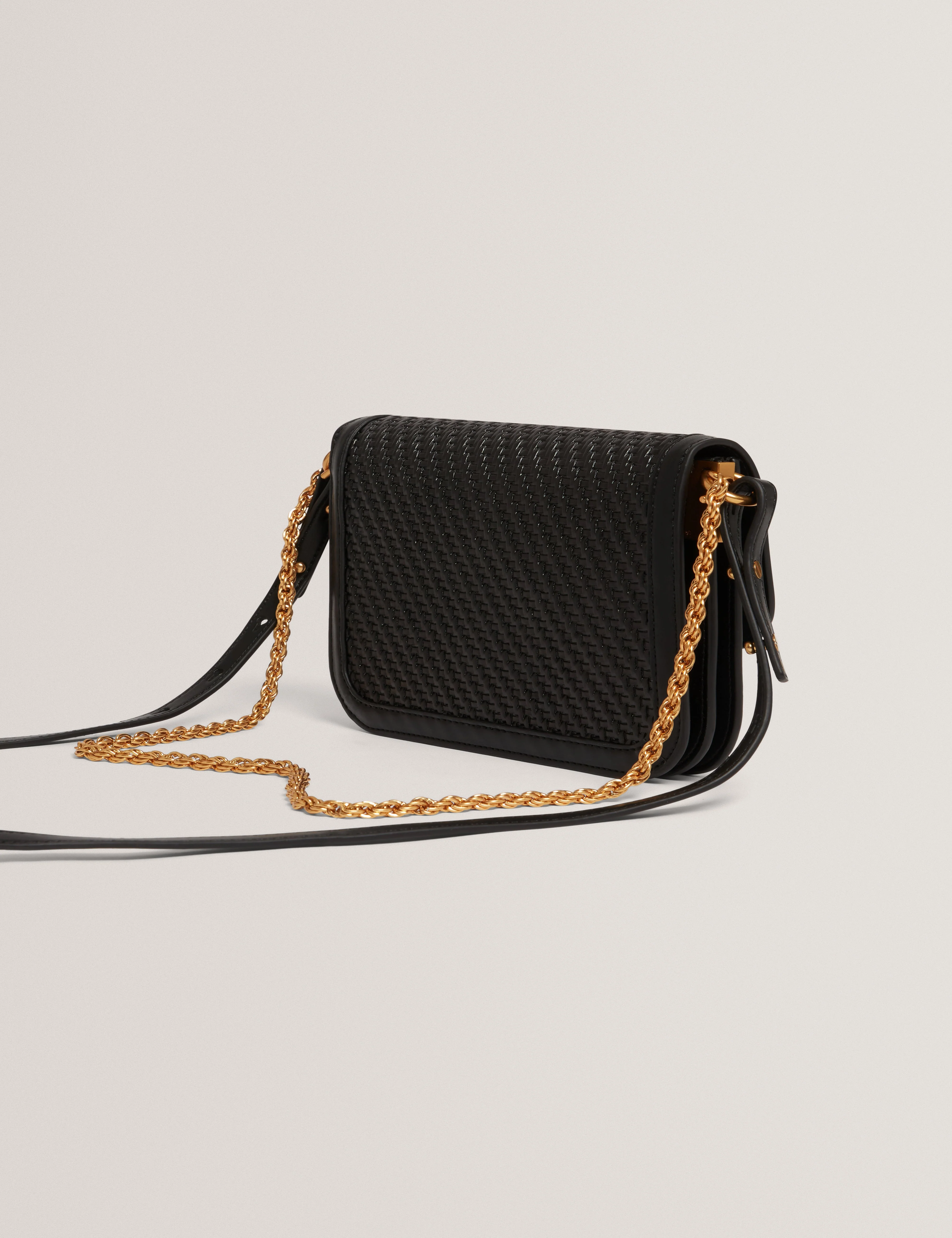 Walkerr Twist Lock Detail Woven Embossed Leather Black - Image 4
